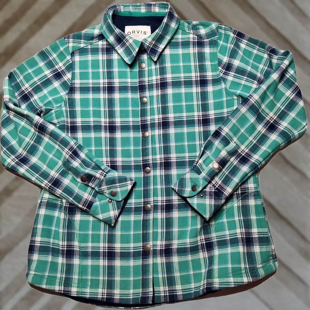 Orvis VINTAGE ORVIS SHACKET Women's Medium Green Plaid Fleece Lined Snap Button Shirt Size M / US 6-8 / IT 42-44 - 1 Thumbnail