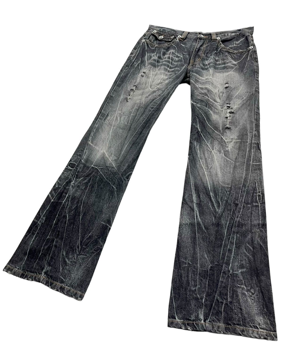 Japanese Brand 🔥BLACK FLARE🔥ANTFUI Distressed Punk Whiskered Luxury Denim Size 31" - 4 Thumbnail