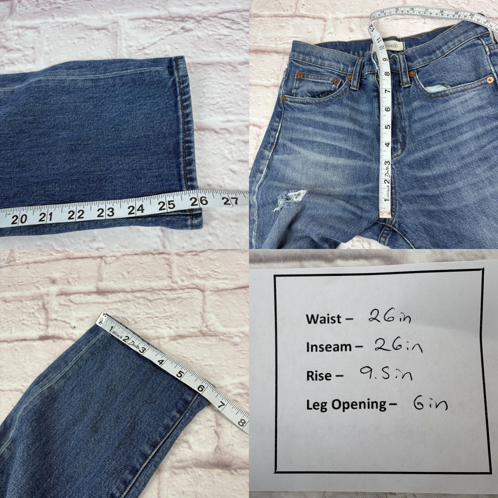 Madewell Madewell Jeans Womens 25 Blue Medium Wash Distressed 26x26 Denim Straight Crop 5-Pocket Zip Mid Rise Size 42" / US 20 - 9 Thumbnail