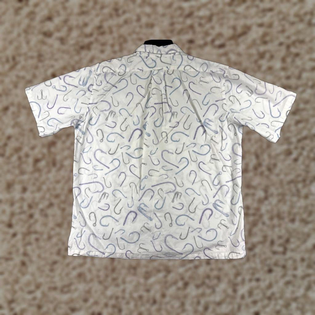 Vintage VINTAGE AFTCO Shirt Mens Large White All Over Print Fishing Angler Hook Resort Luau Aloha Hawaiian Size US L / EU 52-54 / 3 - 1 Thumbnail