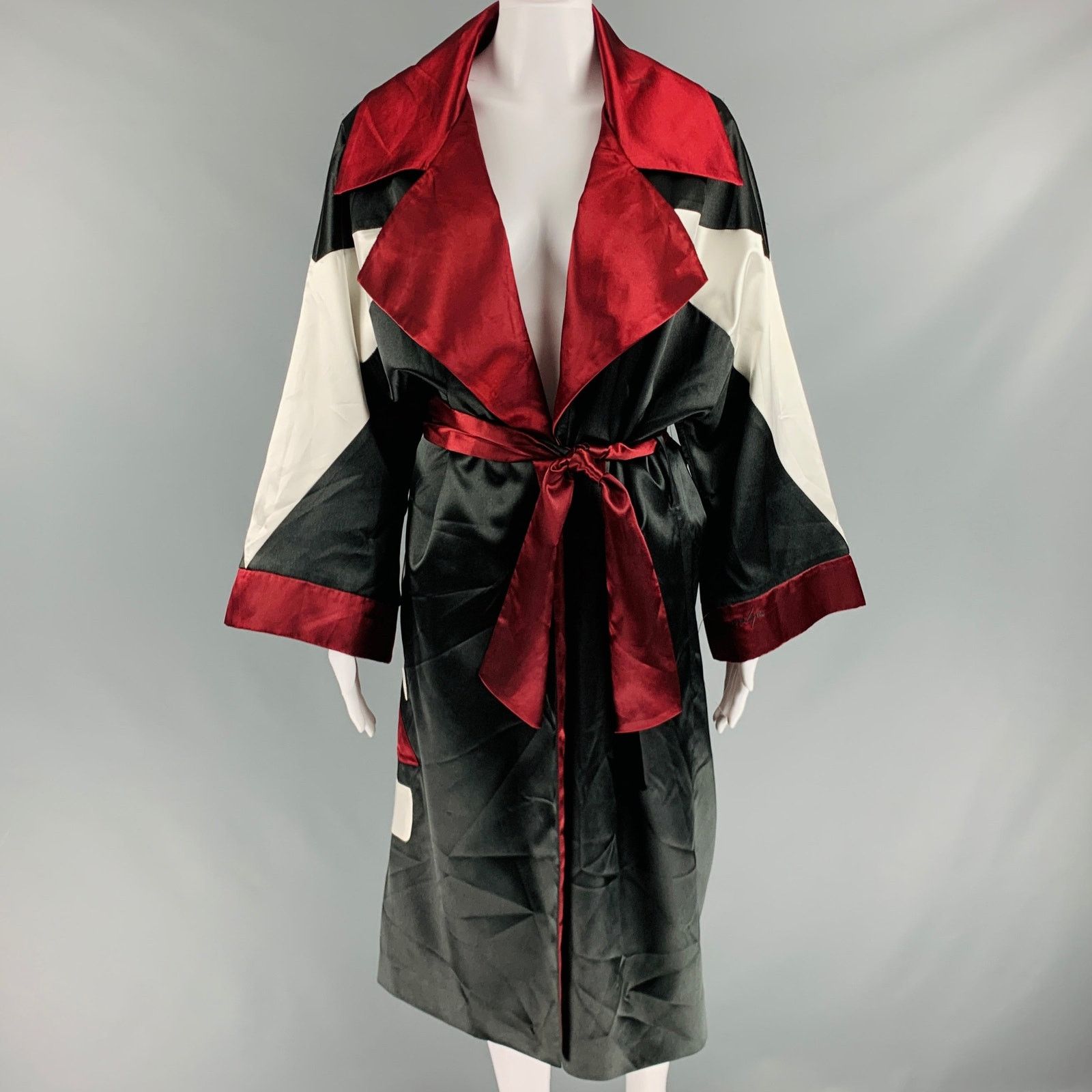 Misbhv MISBHV Black Burgundy Polyamide Blend Color Block Robe Coat Size S / US 4 / IT 40 - 1 Thumbnail