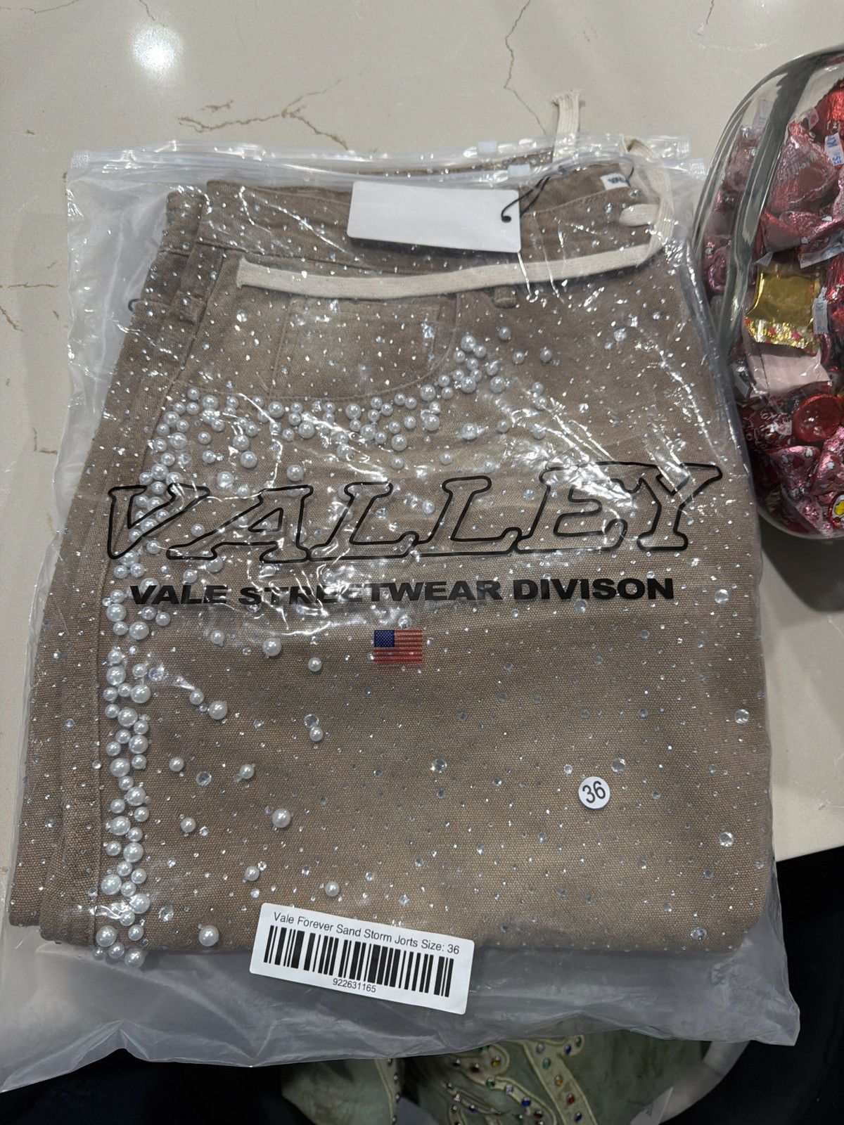Vale Vale Forever Sand Storm Rhinestone Jorts – Tan 36 New Size US 36 / EU 52 - 10 Thumbnail