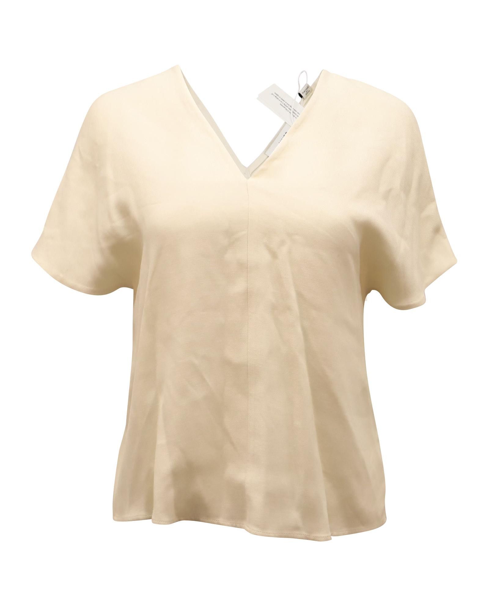 image of Ivory Viscose V-Neck Blouse By Vince in White/Ivory, Women's (Size Small)