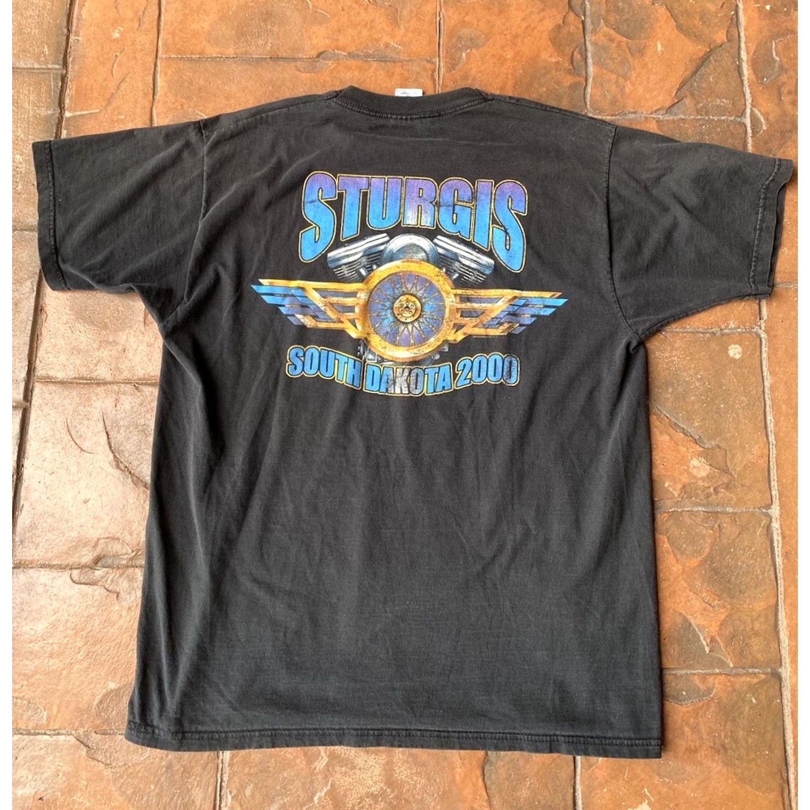 Fruit Of The Loom VINTAGE Sturgis South Dakota Motorcycle Bike Rally T-Shirt Double Sided XL Black Nike? Size US XL / EU 56 / 4 - 3 Thumbnail