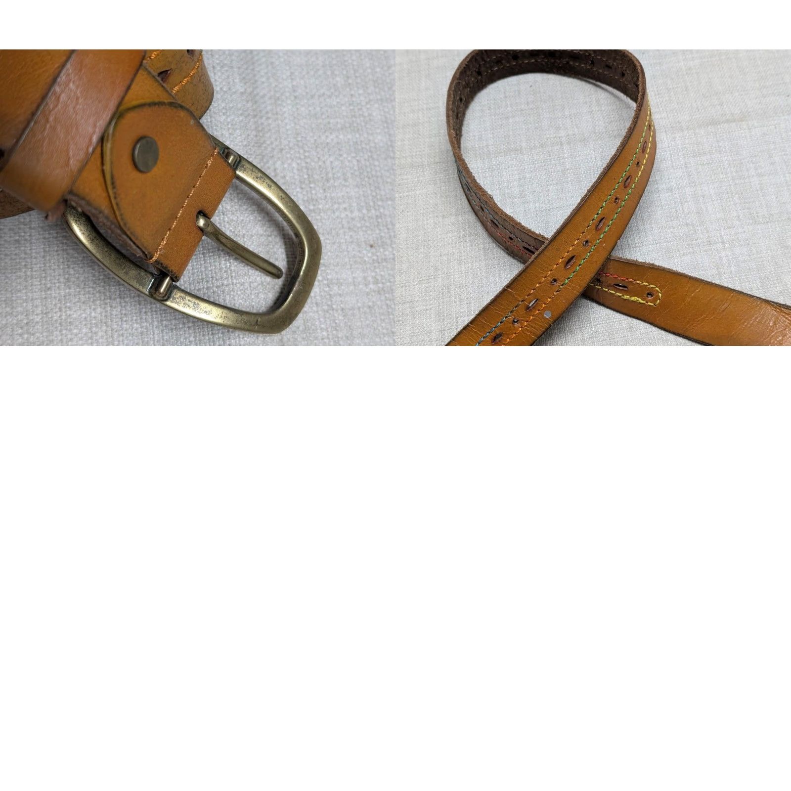 Vintage VINTAGE western belt belt 36 brown COWHIDE leather STITCHED studded RODEO Size 36 - 9 Thumbnail