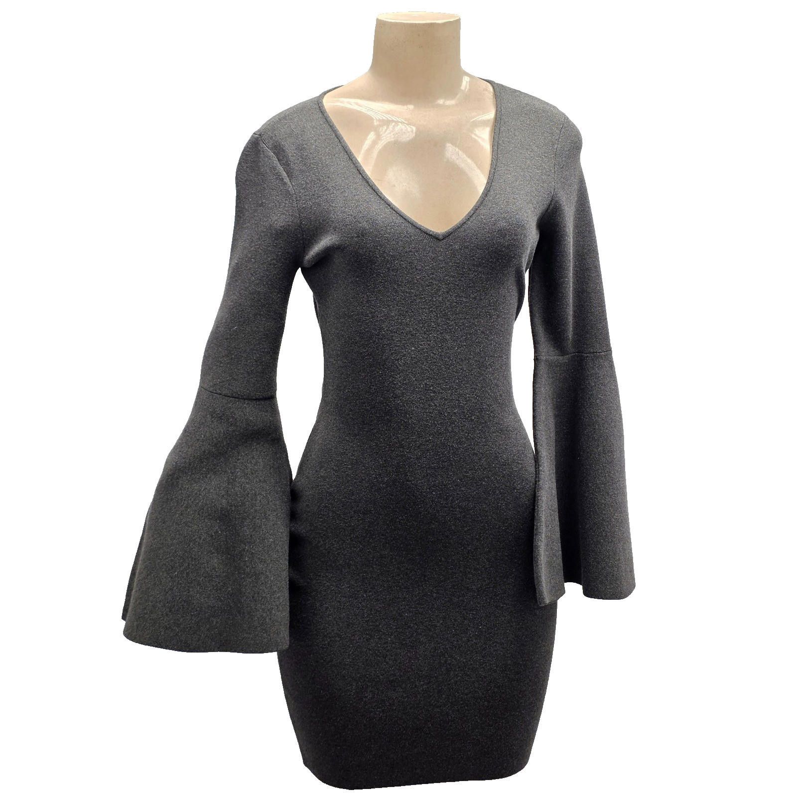 Woolrich Woolen Mills Milly Grey Knit Wool Blend Dress V-Neck Bell Sleeve Petite P Size S / US 4 / IT 40 - 6 Thumbnail