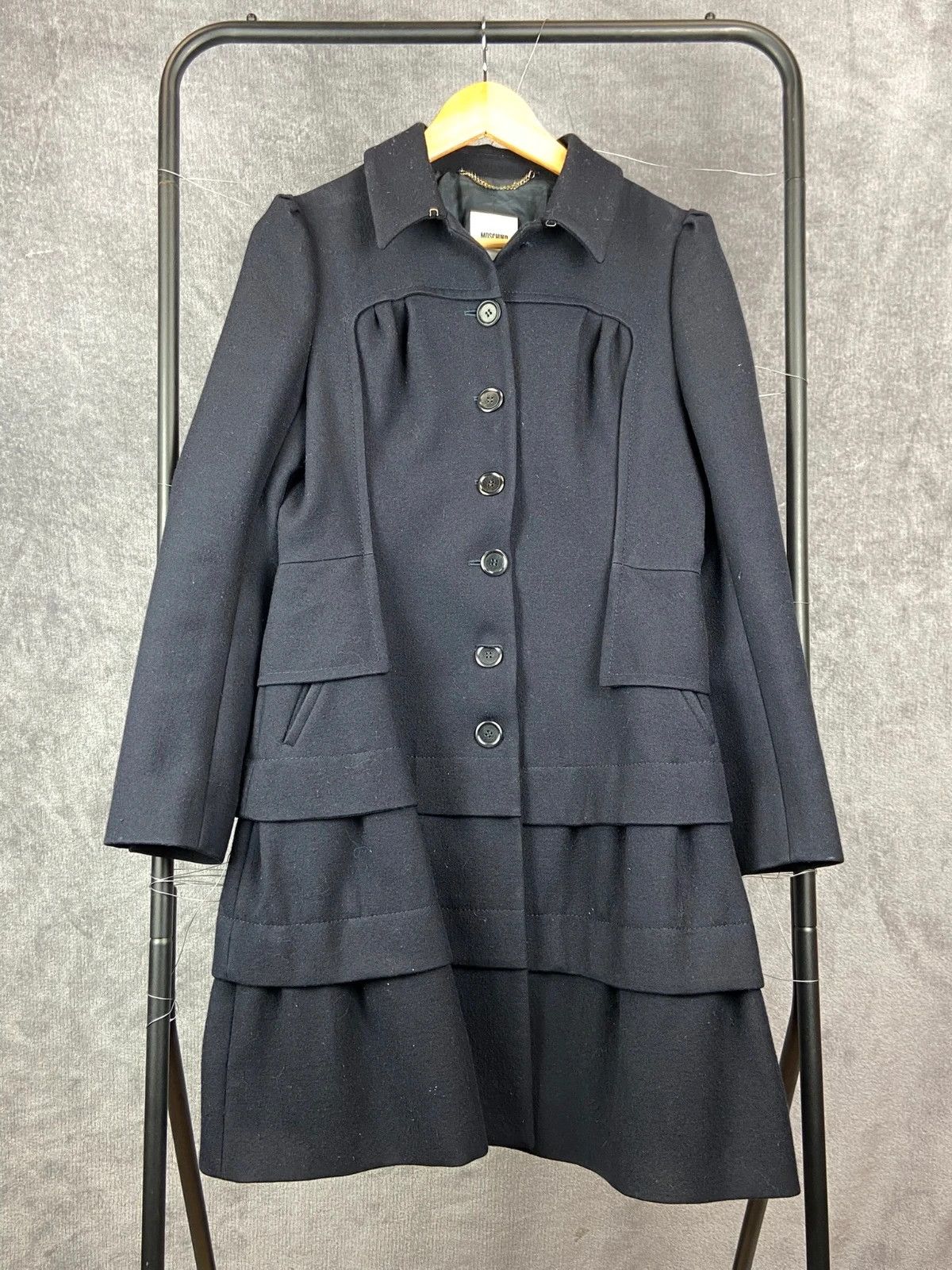 Moschino navy wool coat L luxury designer piece