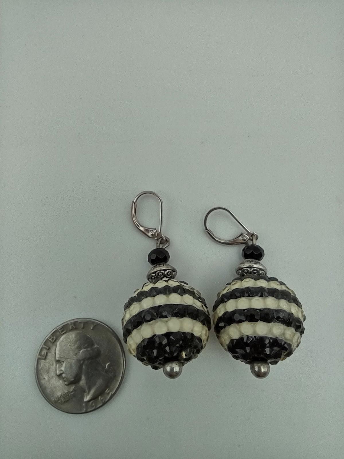 The Unbranded Brand Large Sterling Silver Black White Crystal Disco Ball Earring Size ONE SIZE - 2 Thumbnail