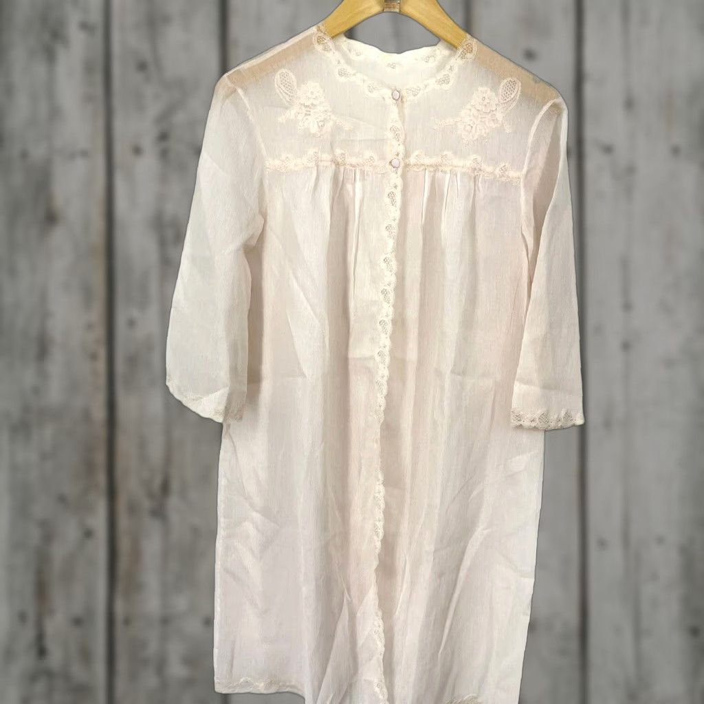 Vintage VINTAGE Lora France Robe Womens Medium Chiffon Lace Pink 1970s Read Sissy Coquette Art Deco M Ladies Size ONE SIZE - 1 Thumbnail