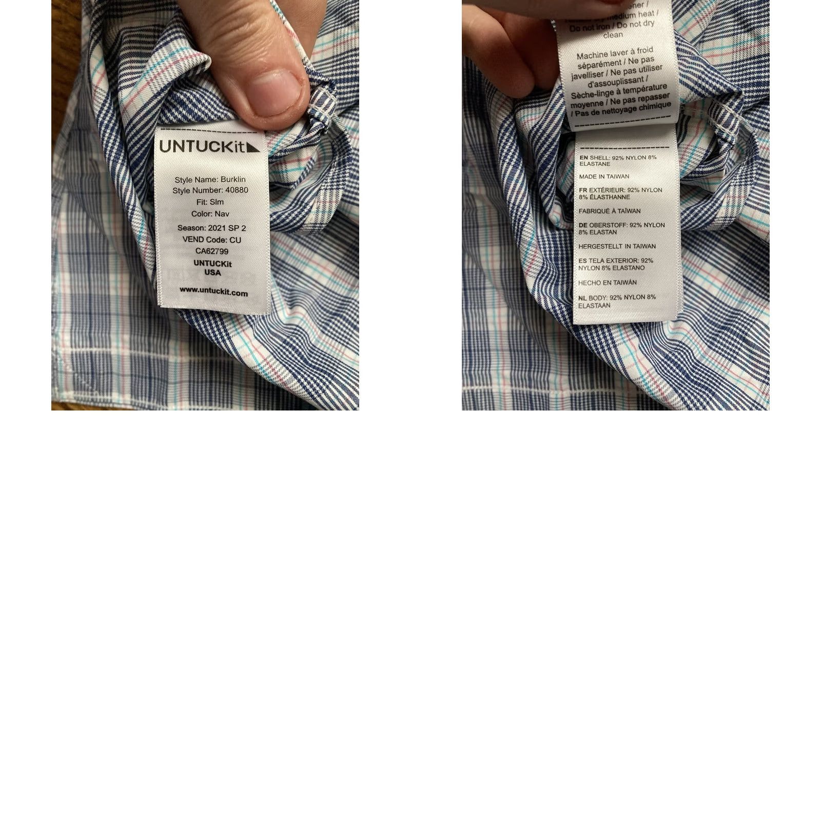 UNTUCKit UNTUCKit Shirt Mens Small Blue Plaid Button Long Sleeve Slim Performance Size US S / EU 44-46 / 1 - 8 Thumbnail