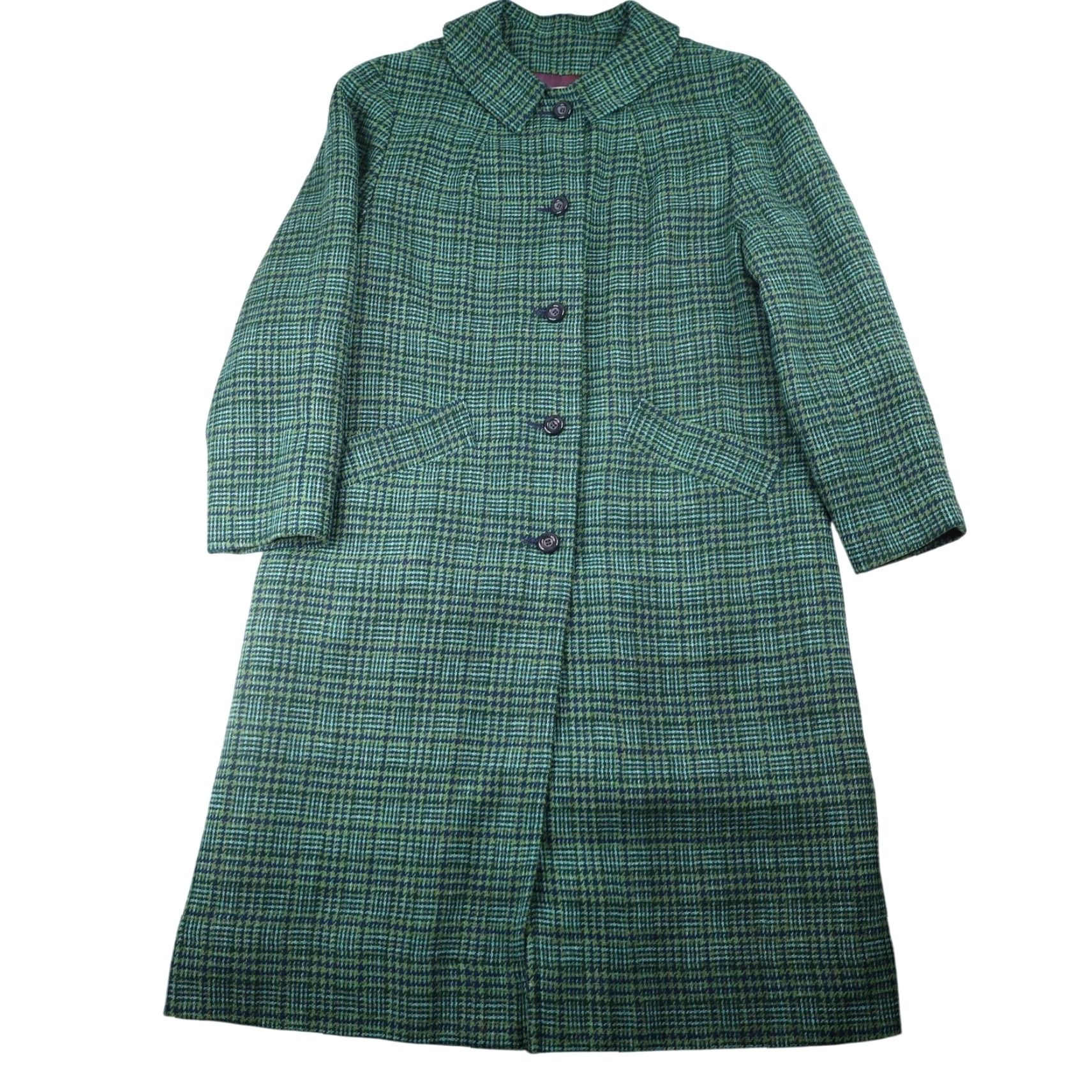 Pendleton VINTAGE Pendleton Overcoat Wool Houndstooth Satin Lined Green Womens Large 21"x44" Size L / US 10 / IT 46 - 2 Thumbnail