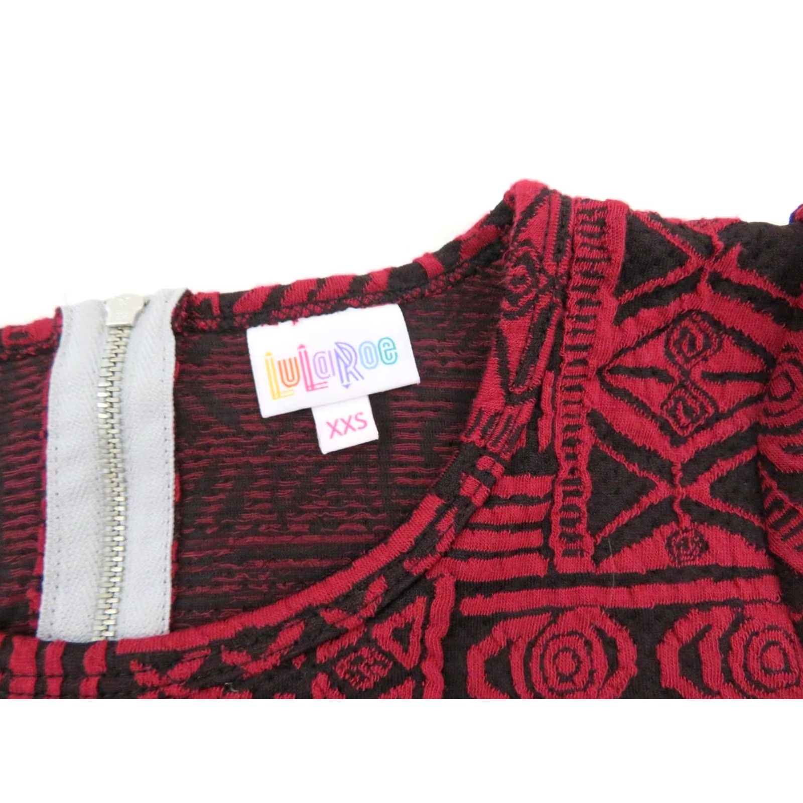 Vintage VINTAGE? No. LuLaRoe Aztec Amelia Dress XXS Jacquard Black Red Zip Back Fit & Flare Sleeves: Short, Cap, A-Line Womens 2XS Knee-Length Pockets, House? Size XXS / US 00 / IT 34 - 5 Thumbnail
