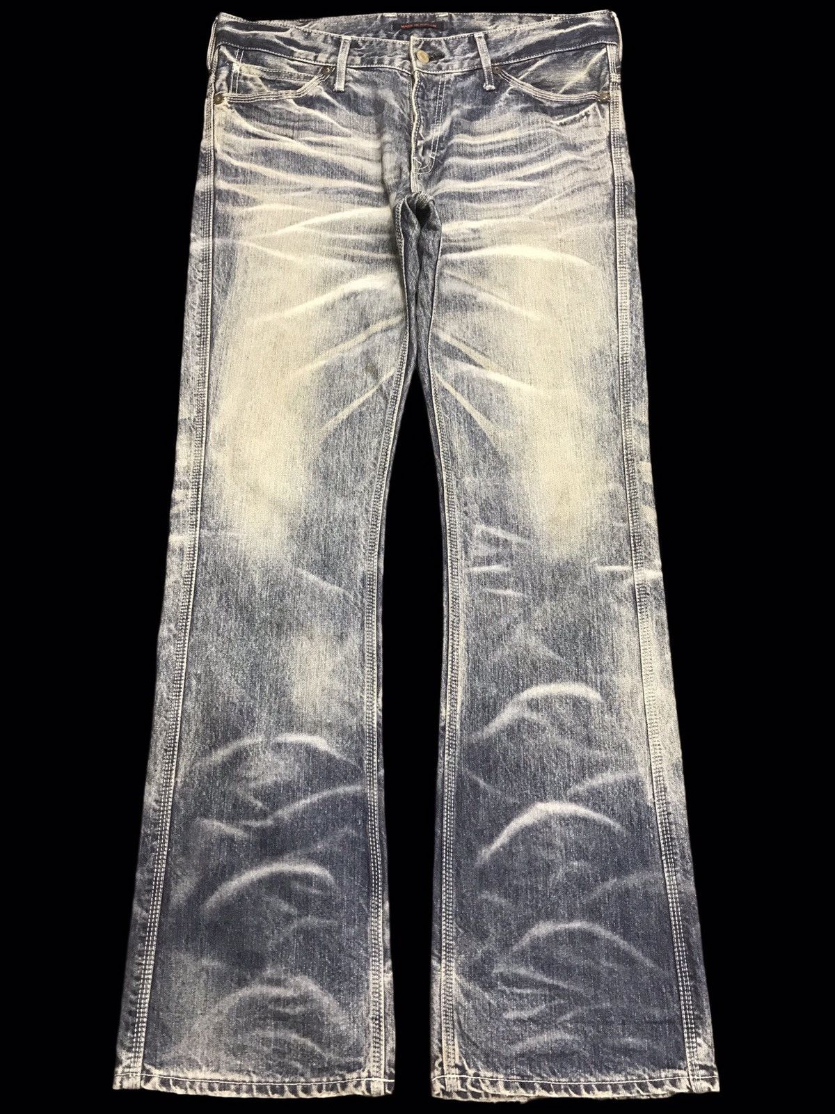 Japanese Brand 💥FLARE💥VINTAGE BLUE WAY SICK FADES FLARE DENIM F315 Size US 35 - 1 Thumbnail