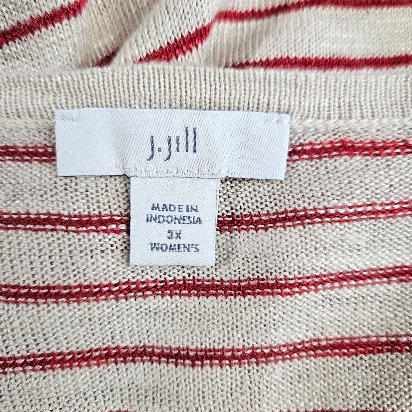 J. Jill J Jill Womens Knit Top 3X Red Beige Stripe 3/4 Sleeve Linen Rayon Blend Blouse Womens Size XXL / US 16-18 / IT 52-54 - 7 Thumbnail