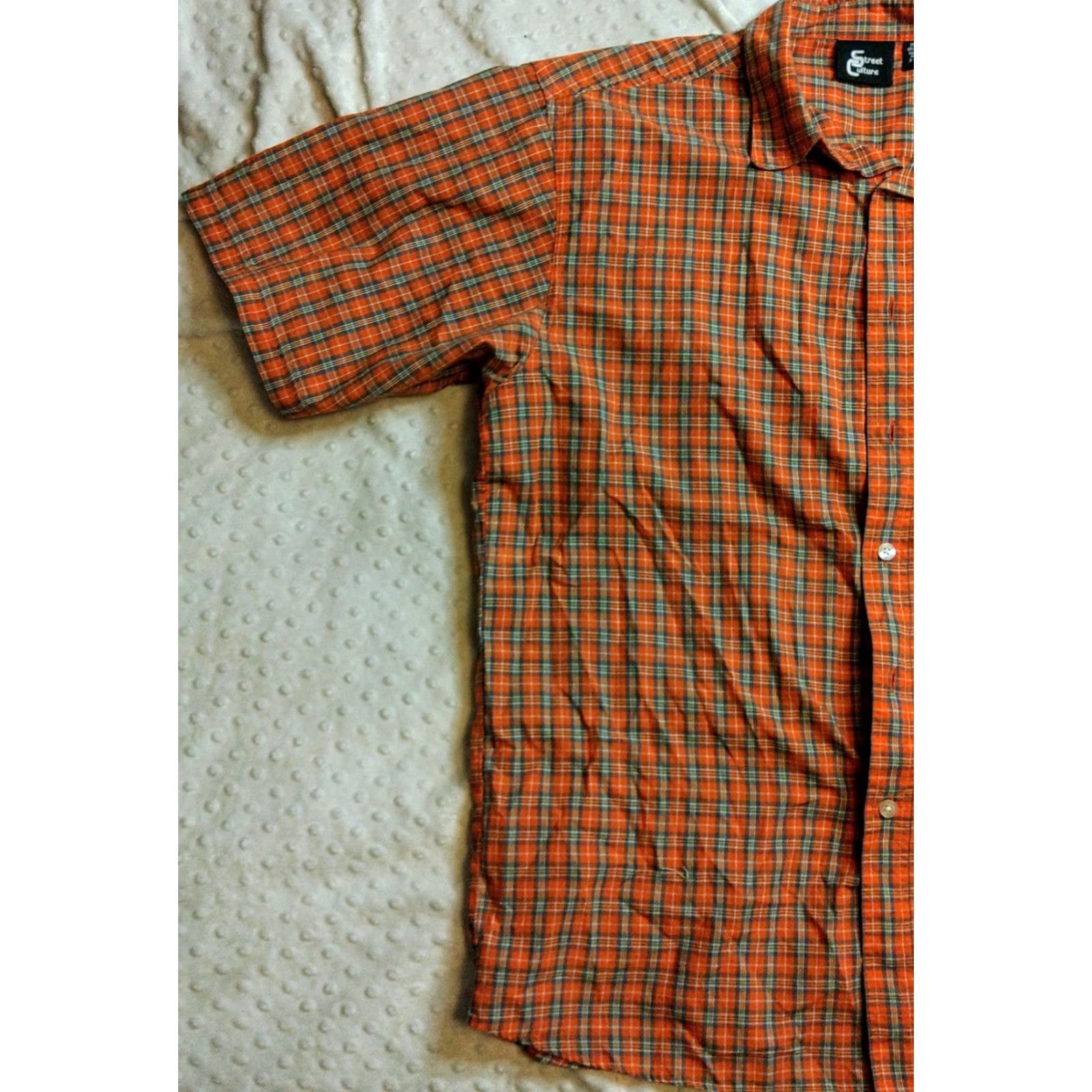 Vintage VINTAGE Street Culture Shirt XL Street Culture XL Short Sleeve Orange Plaid Button Up 90s Mens Size US XL / EU 56 / 4 - 3 Thumbnail