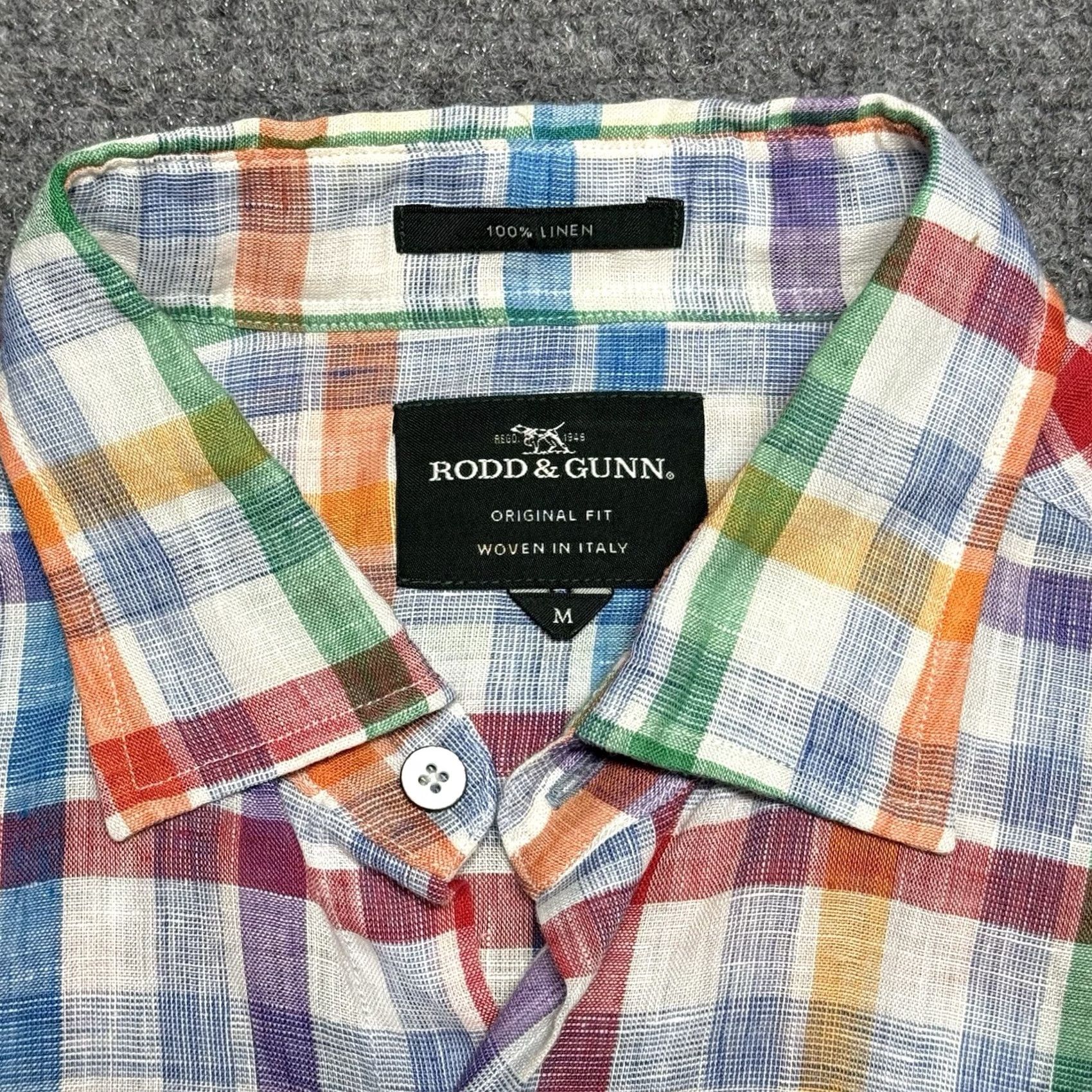Rodd & Gunn Rodd & Gunn Shirt Mens M Blue White Red Green Plaid Linen Woven Italy Button-Up Short Sleeve Collared Multicolor Size US M / EU 48-50 / 2 - 3 Thumbnail