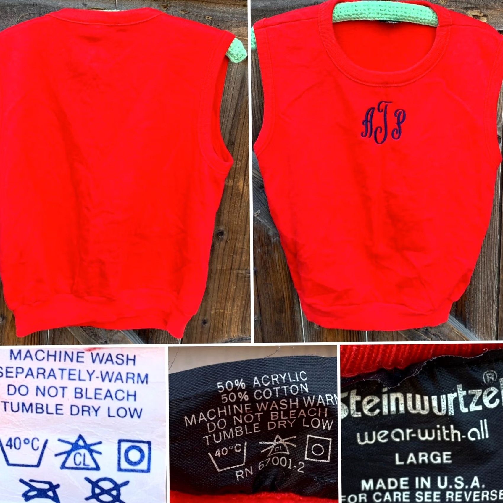 Vintage VINTAGE Steinwurtzel Sleeveless Sweatshirt Muscle Shirt Red Embroidered Blue Size L Mens 80s Size US L / EU 52-54 / 3 - 5 Thumbnail