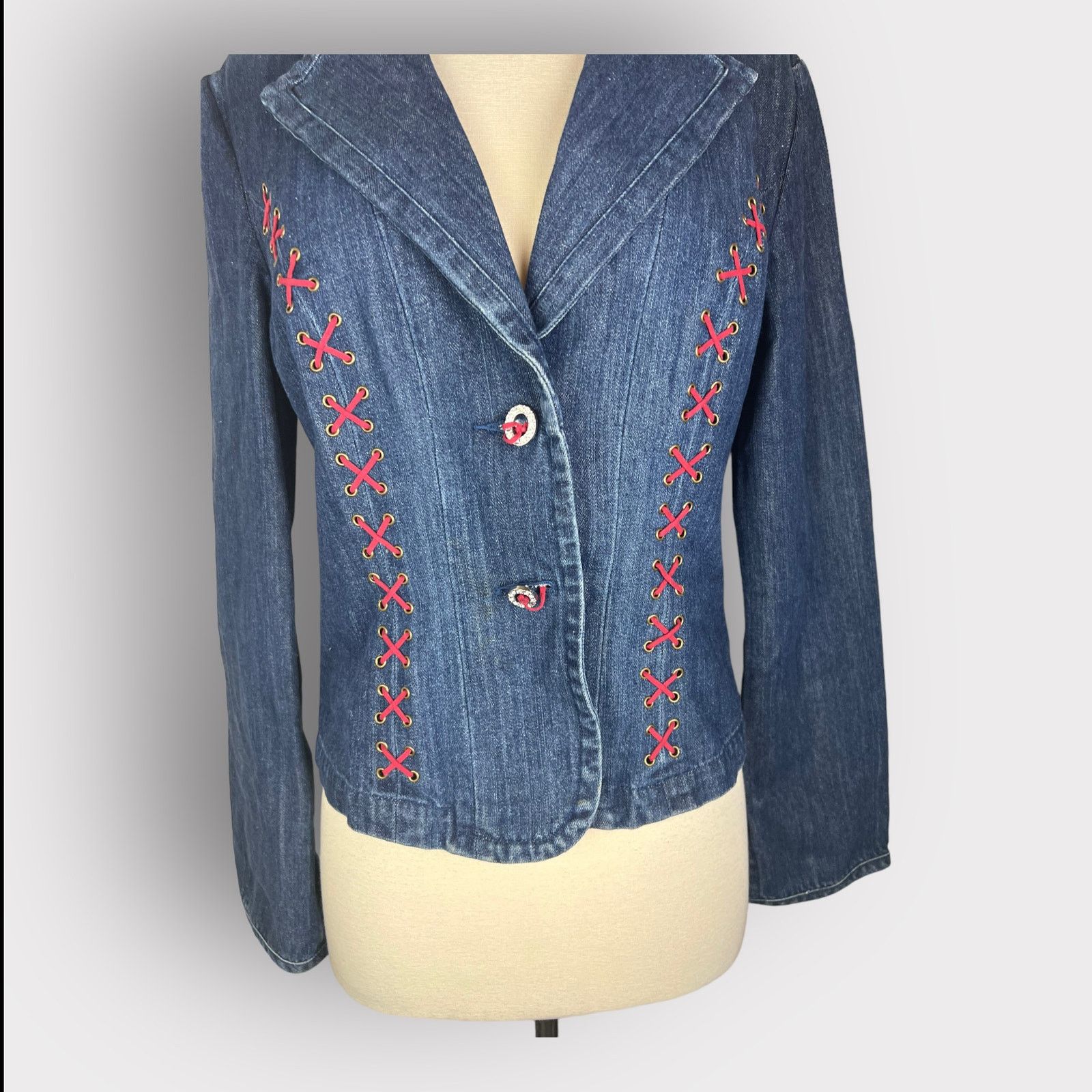 Vintage DStudio | Y2K Vintage Denim Jacket Lace Up | 8 Size M / US 6-8 / IT 42-44 - 4 Thumbnail