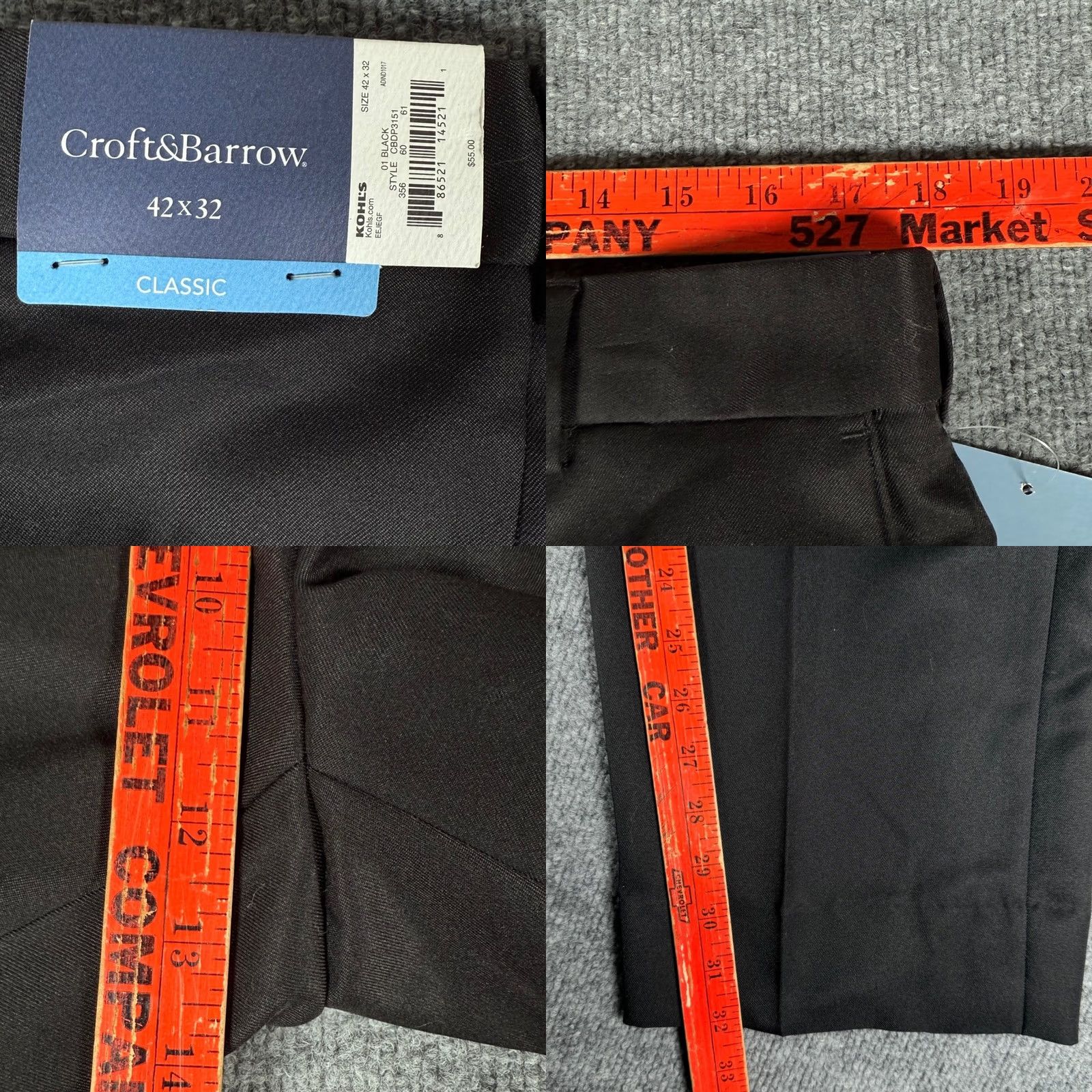Croft & Barrow Mens Croft & Barrow Dress Pants Flat Front Classic Fit 36x32 Black Polyester Microfiber Wrinkle Resistant Moisture Wicking Expandable Waist UVA Size US 36 / EU 52 - 8 Thumbnail