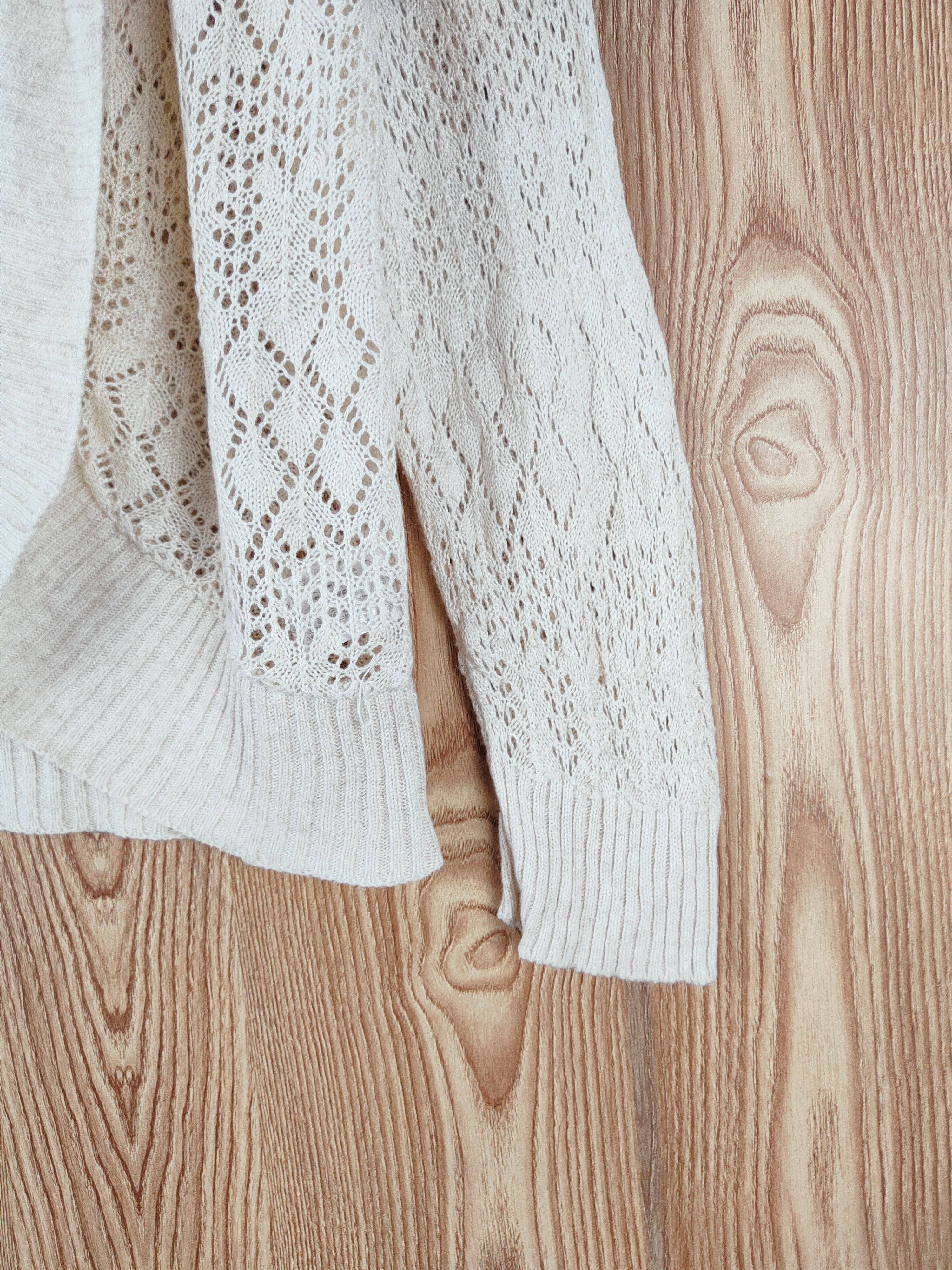 Aran Isles Knitwear × Japanese Brand Ann Ashlee Beige Mesh Net Knitwear Cardigan #W479 Size M / US 6-8 / IT 42-44 - 6 Thumbnail