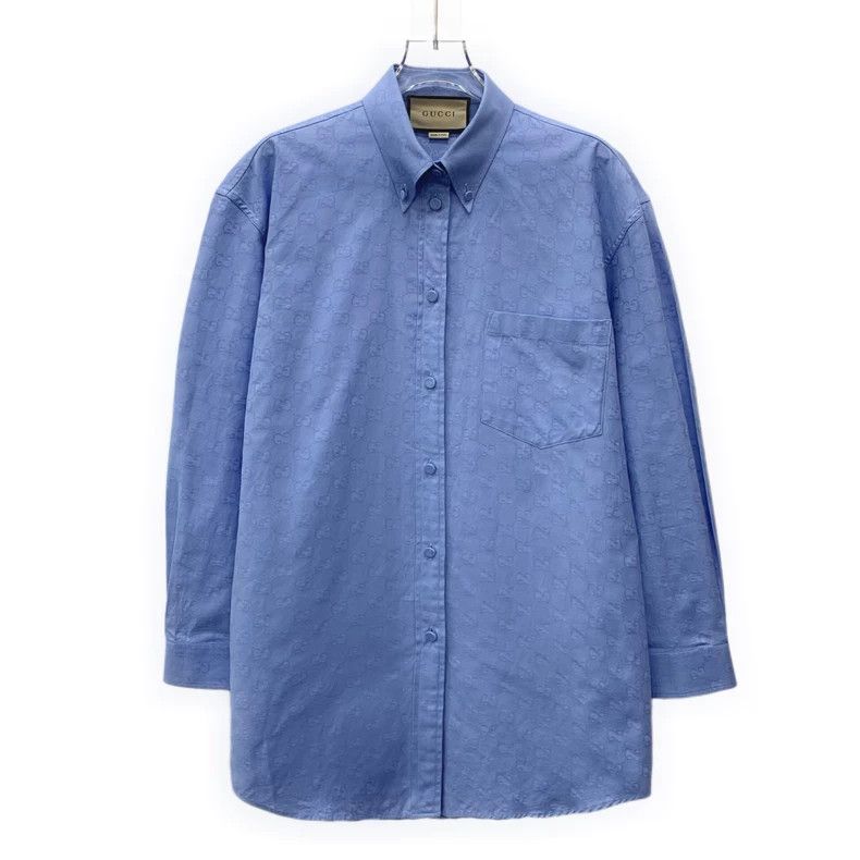 Gucci Gucci Size36 Blue logo jacquart full printed cotton lapel s Size US XXS / EU 40 - 1 Thumbnail
