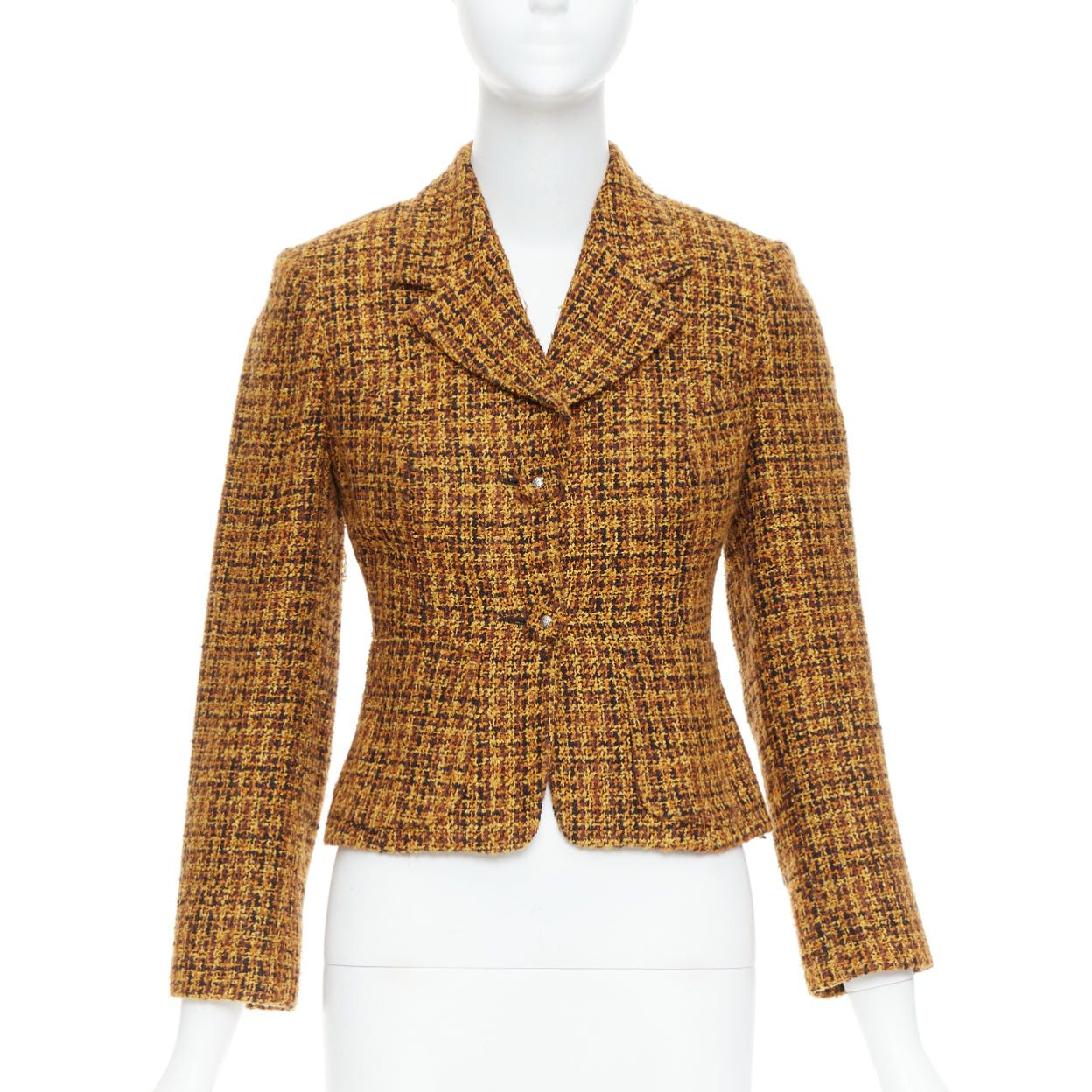 VERSACE Jeans Couture Vintage yellow tweed Medusa button cropped blazer jacket IT38 XS