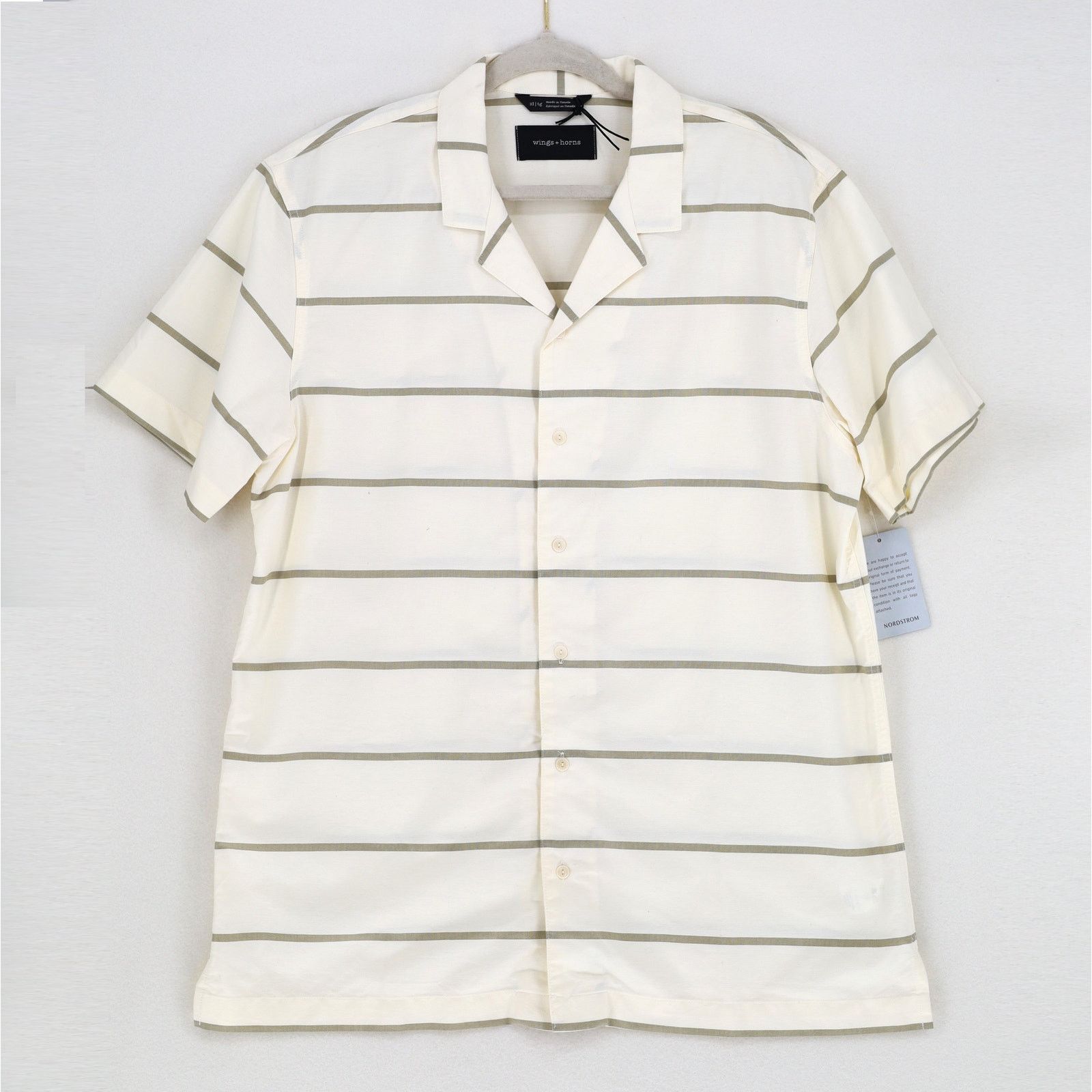 The Unbranded Brand Wings + Horns Men's Ivory/Moss Cotton Short Sleeve Shirt XL Size US XL / EU 56 / 4 - 3 Thumbnail