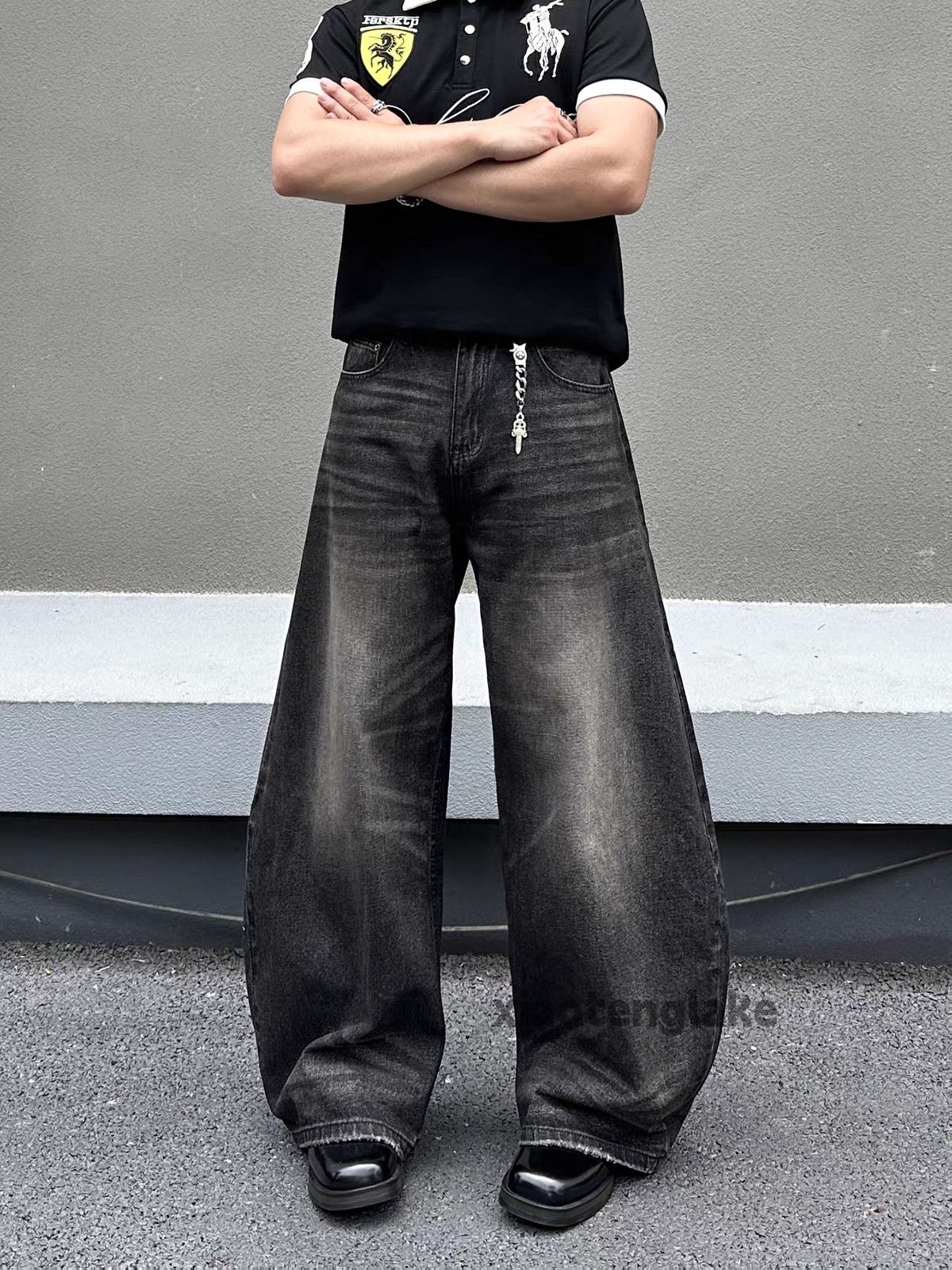 Japanese Brand × Jean Opium Cargo Flared Stack Jeans, Wide Leg