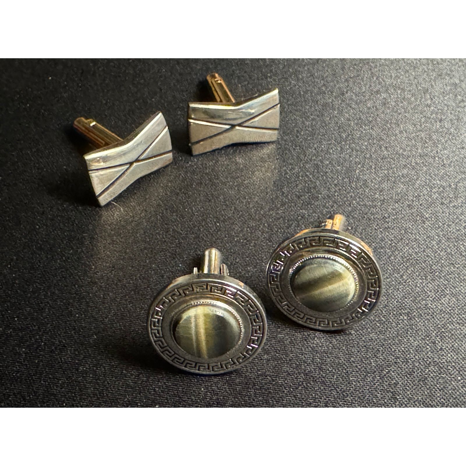 Other 2 Pair of Vintage Cuff Links Silver Agate & Gold Tone Bowtie Size ONE SIZE - 2 Thumbnail