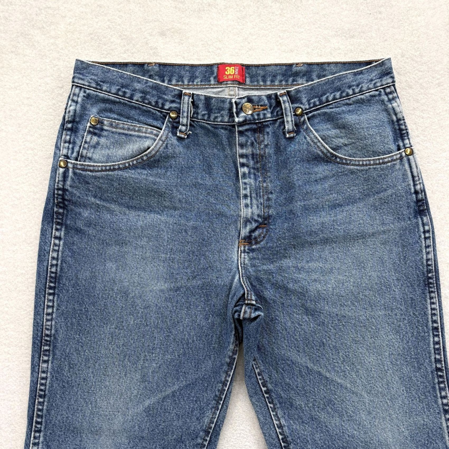 Wrangler Wrangler Cowboy Cut Slim Jeans Mens 34x29 Blue Medium Wash Straight Denim 36MWZ Size US 34 / EU 50 - 2 Thumbnail