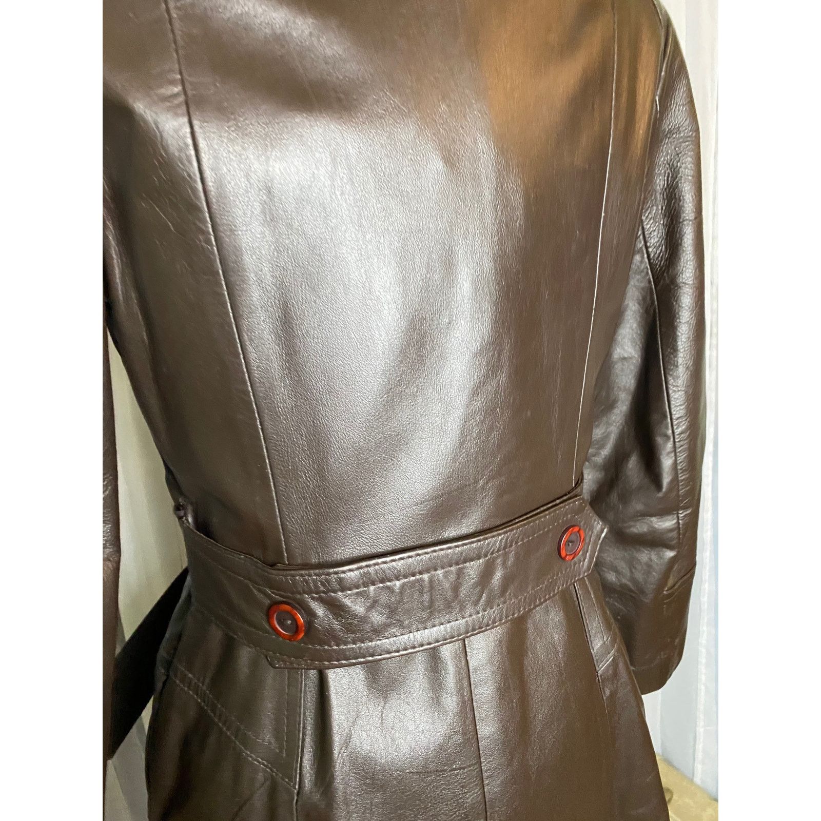 Vintage leather trench coat brown double breasted Vintage 1970s sz 7 Size S / US 4 / IT 40 - 8 Thumbnail