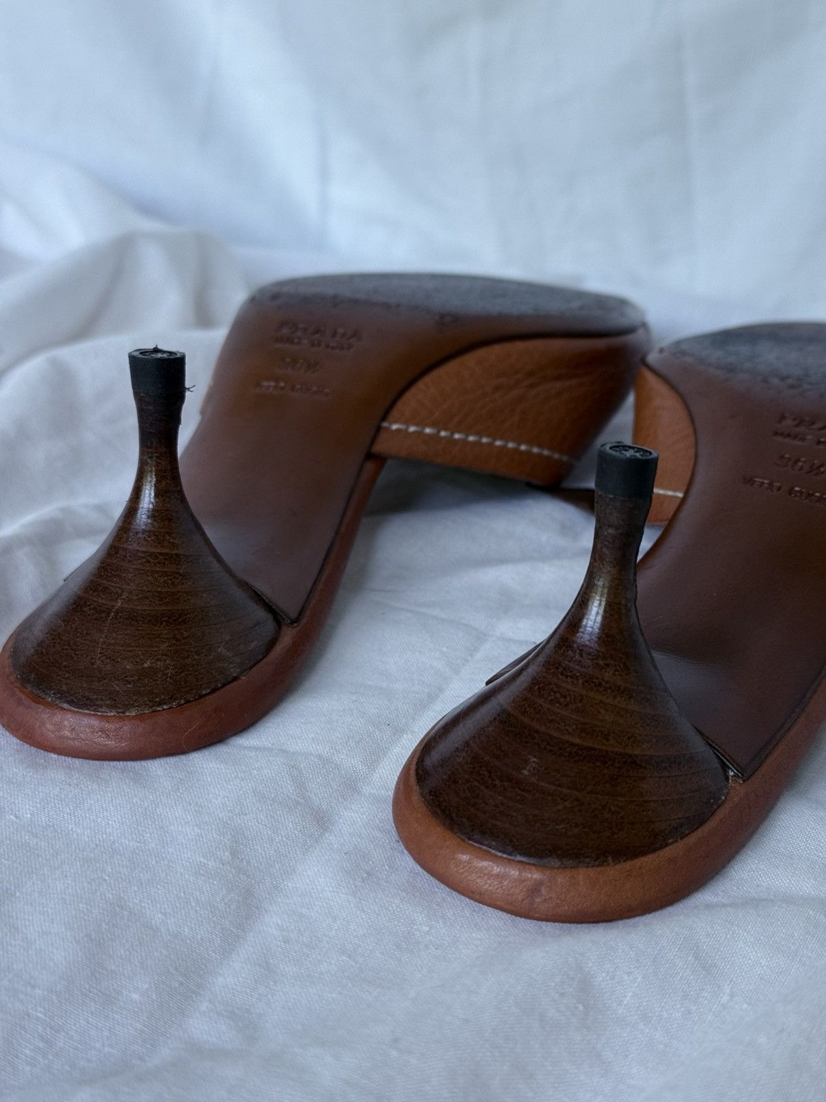 Prada Leather Brown Velvet Bows Mules Kitten Heels