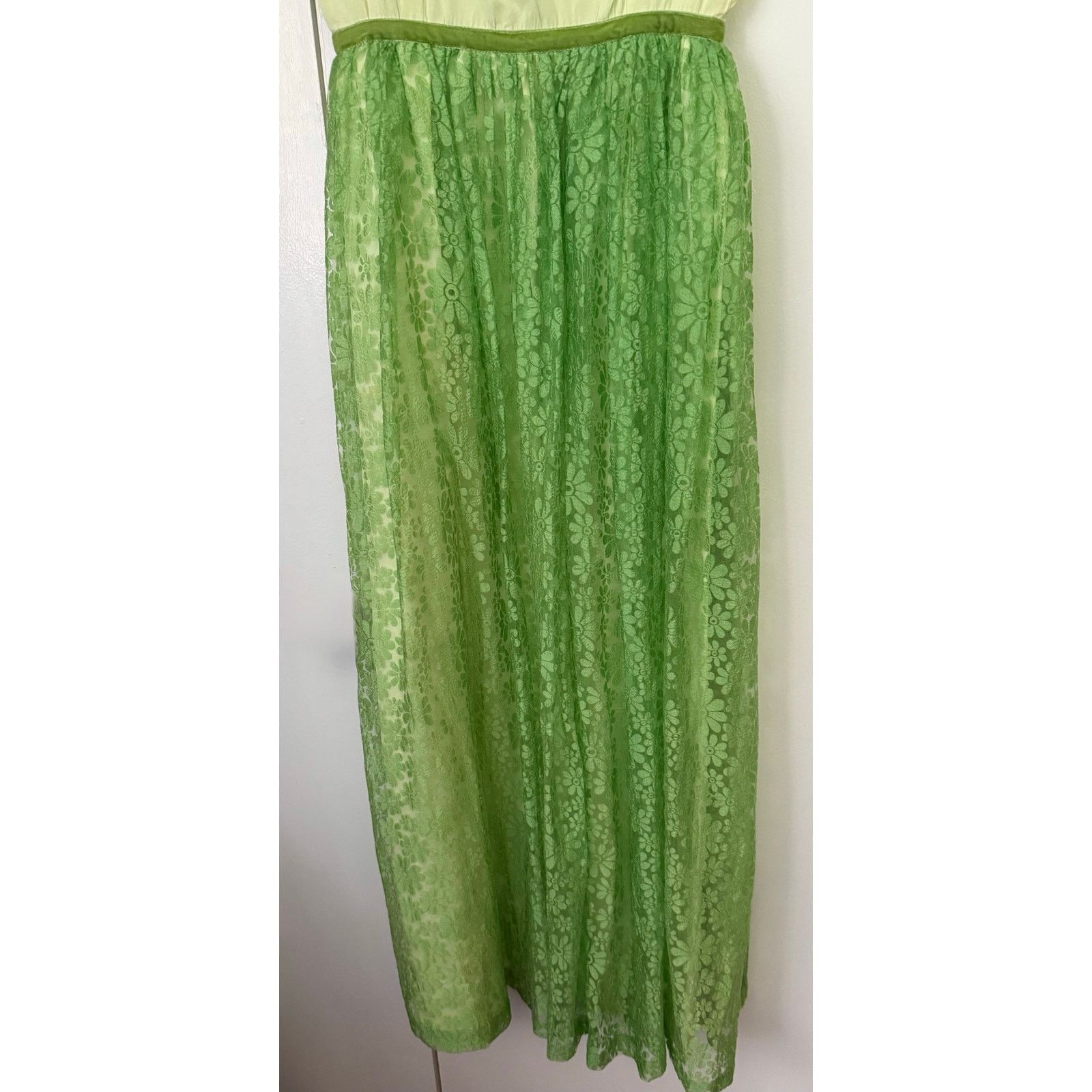 Vintage Vintage 50's/60's Bright Lime Green Daisy Lace Maxi Dress XS Size XS / US 0-2 / IT 36-38 - 6 Thumbnail