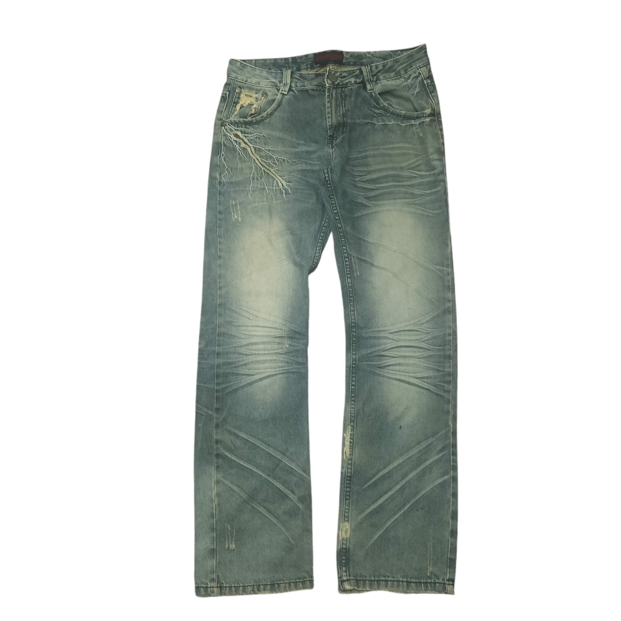 If Six Was Nine Vtg Dowkedow japanese flare jeans Rare Lighting Bolt Design Size US 32 / EU 48 - 2 Thumbnail
