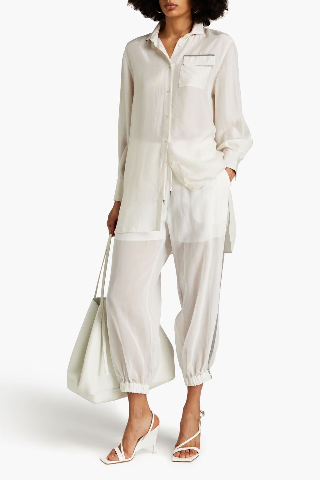 Brunello Cucinelli o1y0725 Silk Shirt in Ivory Size XS / US 0-2 / IT 36-38 - 2 Thumbnail