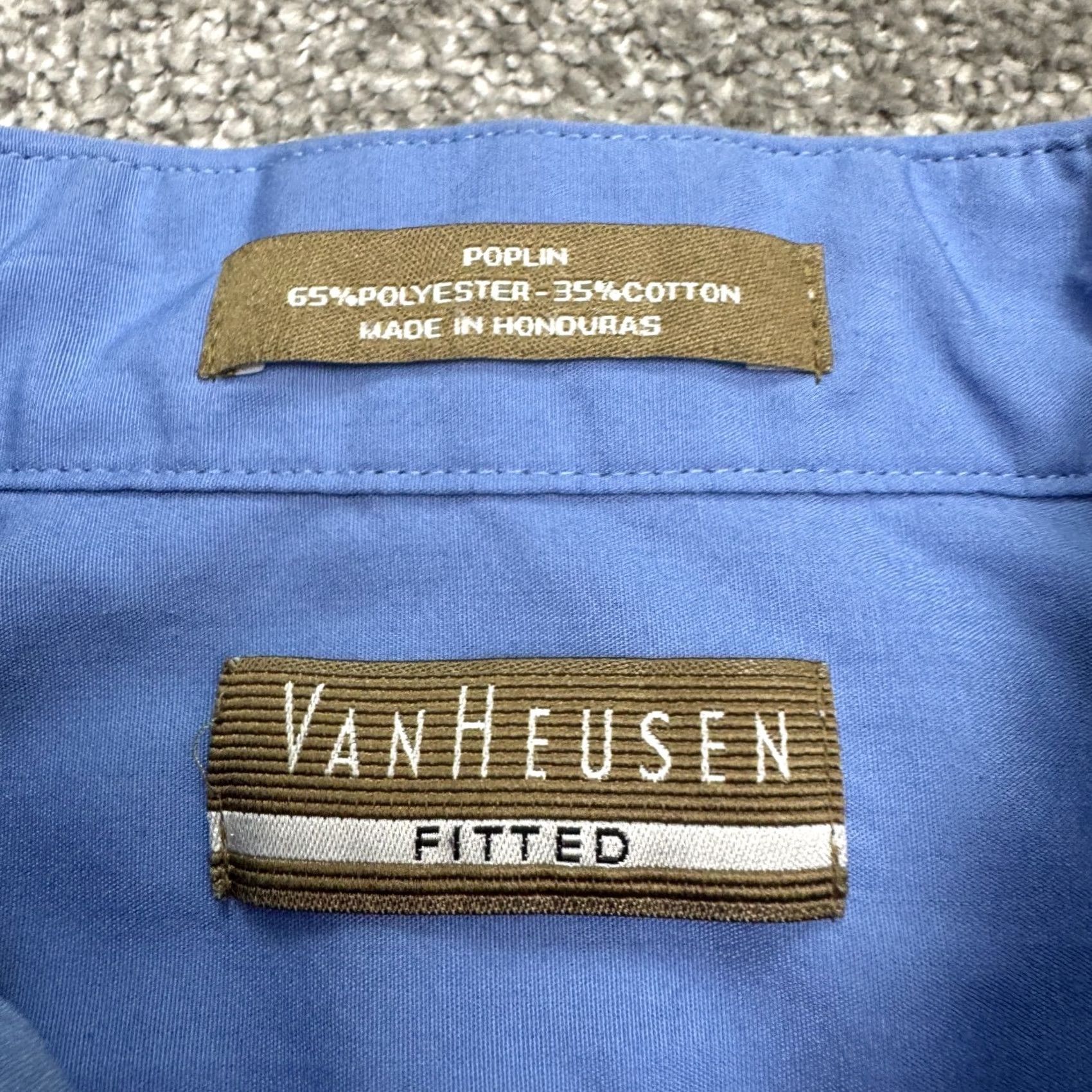 Van Heusen Van Heusen Dress Shirt Shirt Mens 16.5 32/33 Blue Cotton Regular Non-Iron Wrinkle Resistant Button Cuff Barrell Trim Vintage No Size 46R - 5 Thumbnail