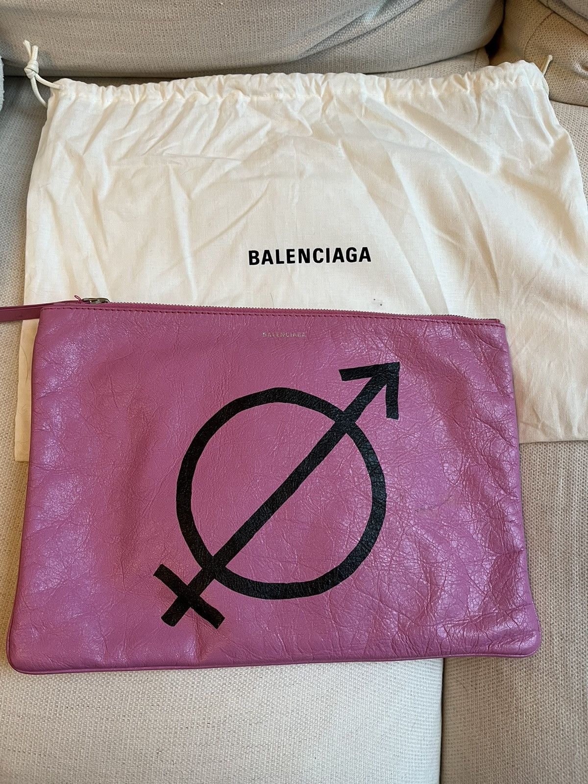 image of Balenciaga Pink Gender Print Leather Clutch, Men's