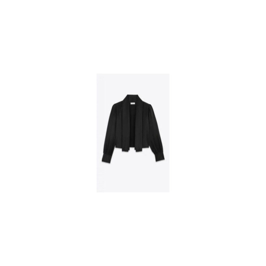 Saint Laurent Paris oc11z1225 775238 Shawl Blouse in Silk Satin Crepe in Black Size US XS / EU 42 / 0 - 1 Thumbnail