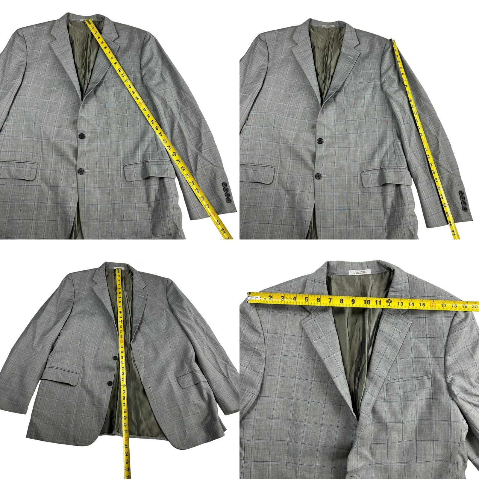 Vintage Hickey Freeman Blazer Men 44 Long Gray Windowpane 2-Button Closure 4-Button Cuff 100% Wool Made in USA Milburn II Mens Size 44R - 8 Thumbnail