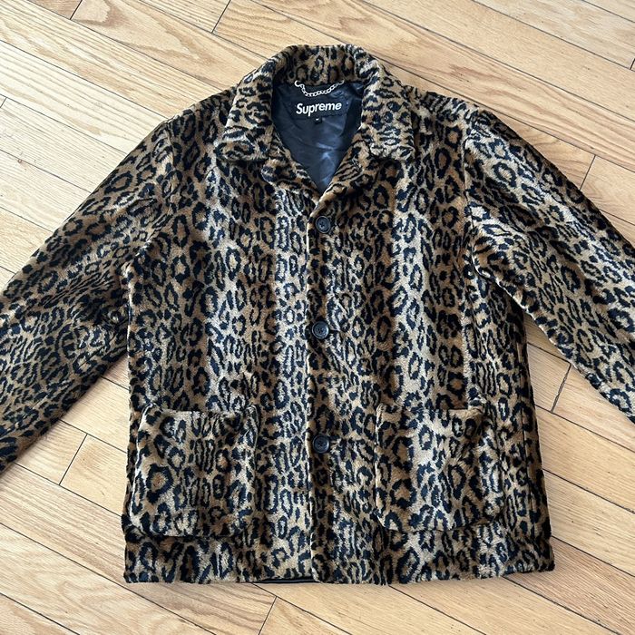 Supreme leopard cheap faux fur coat