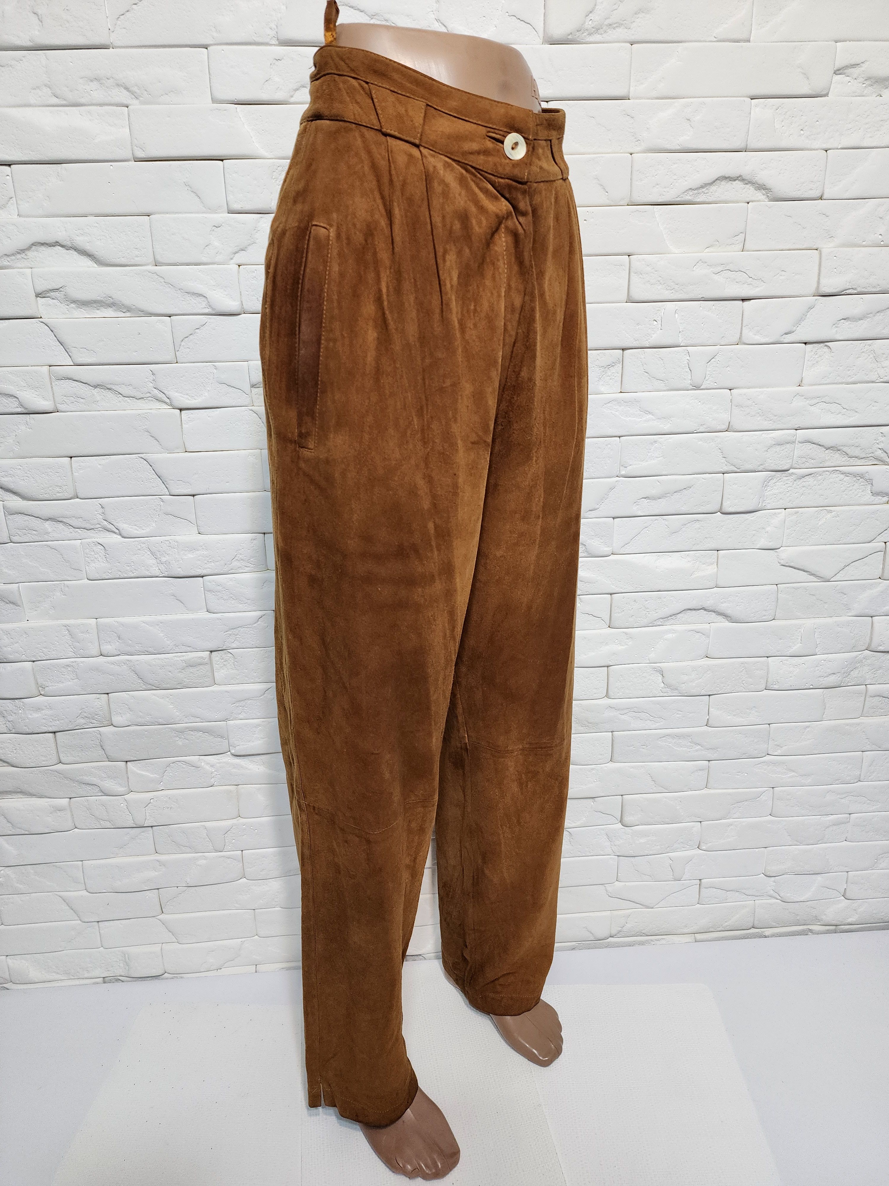 Genuine Leather Brown women's suede pants with pockets. Size 30" / US 8 / IT 44 - 4 Thumbnail