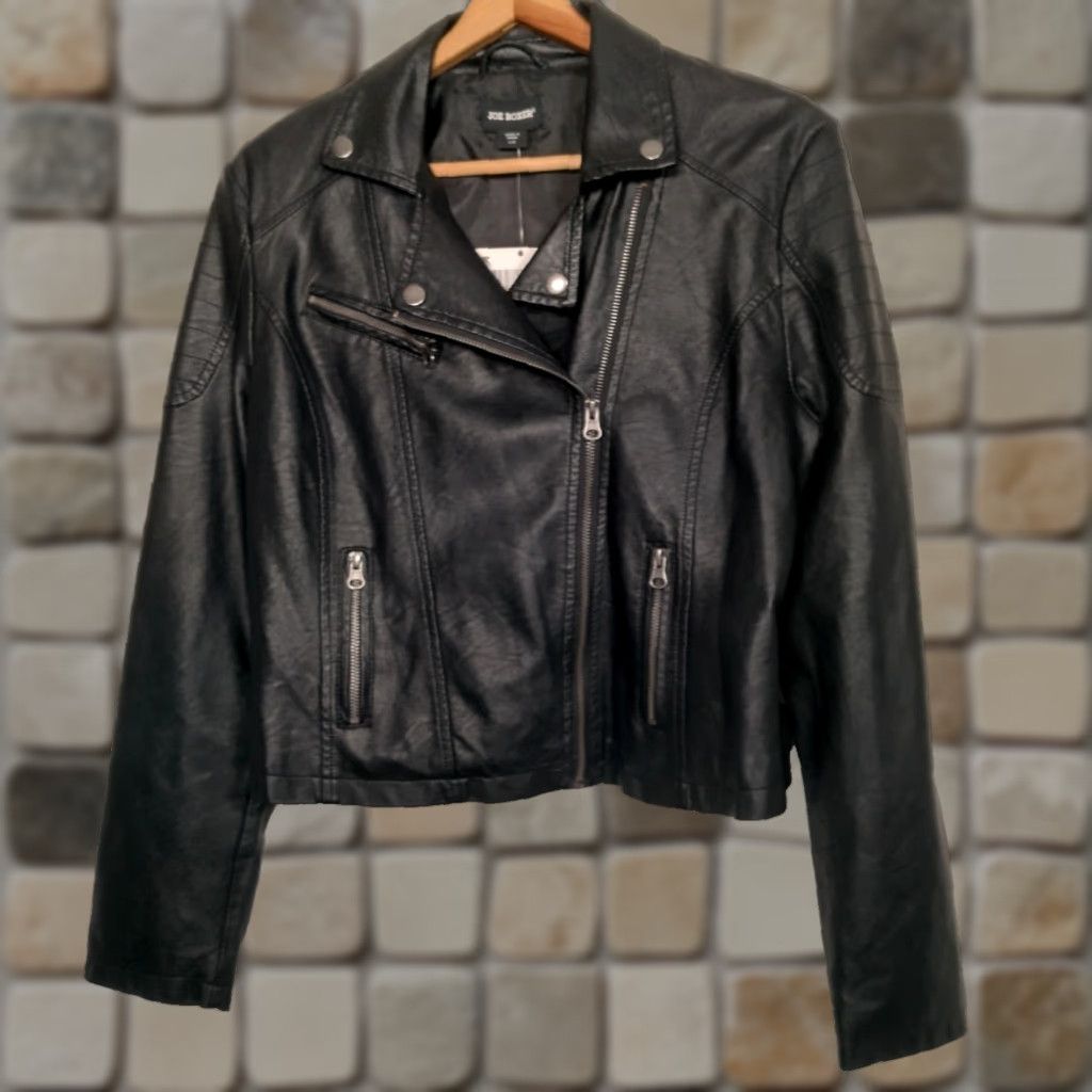 Joe Boxer Joe Boxer Faux Leather Moto Jacket Women Large Black Short Biker Motorcycle Zip Size 36" / US 14 / IT 50 - 1 Thumbnail