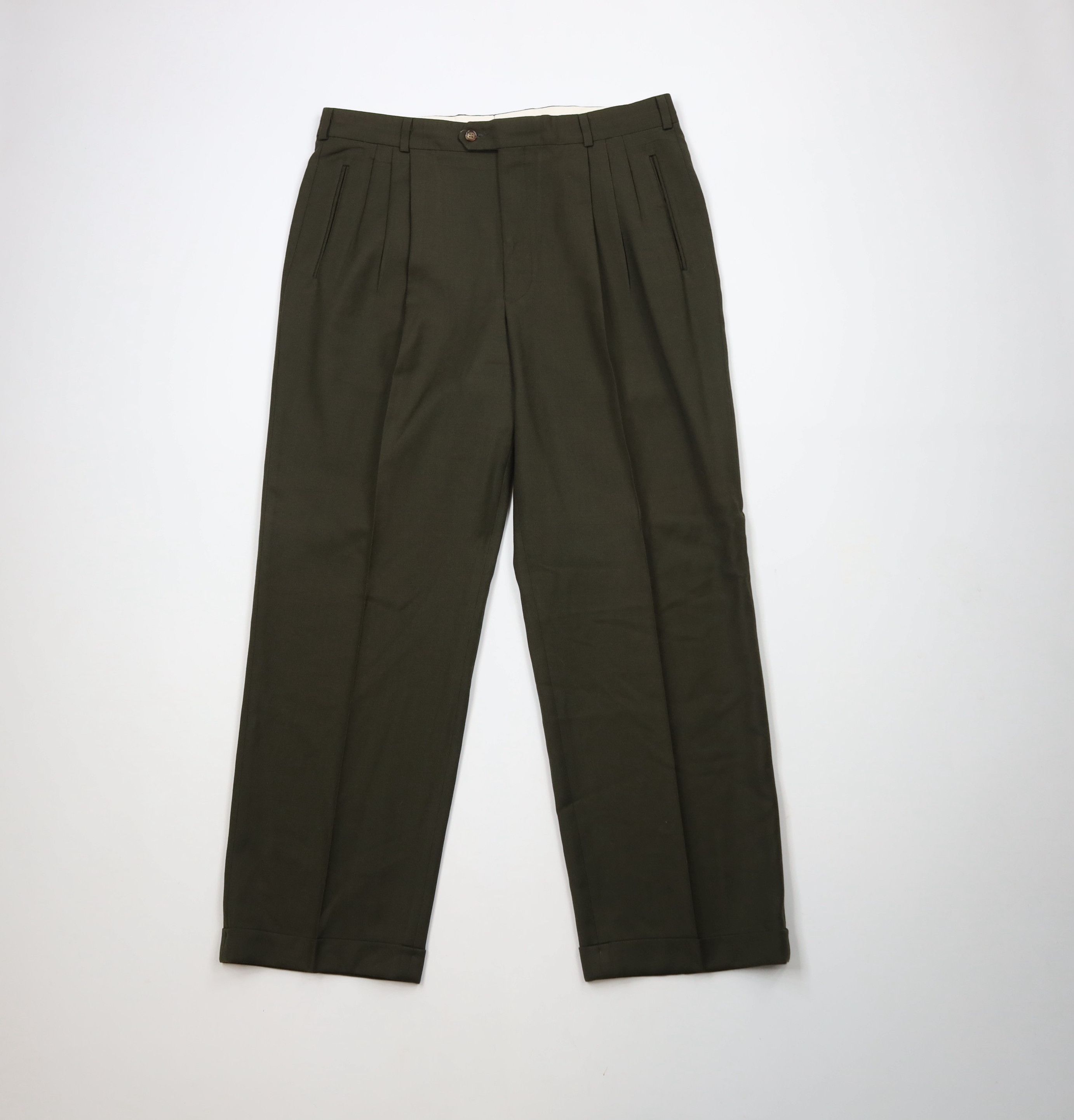 Vintage Vintage 90s Streetwear Wool Wide Leg Chino Pants Green Size US 36 / EU 52 - 1 Thumbnail