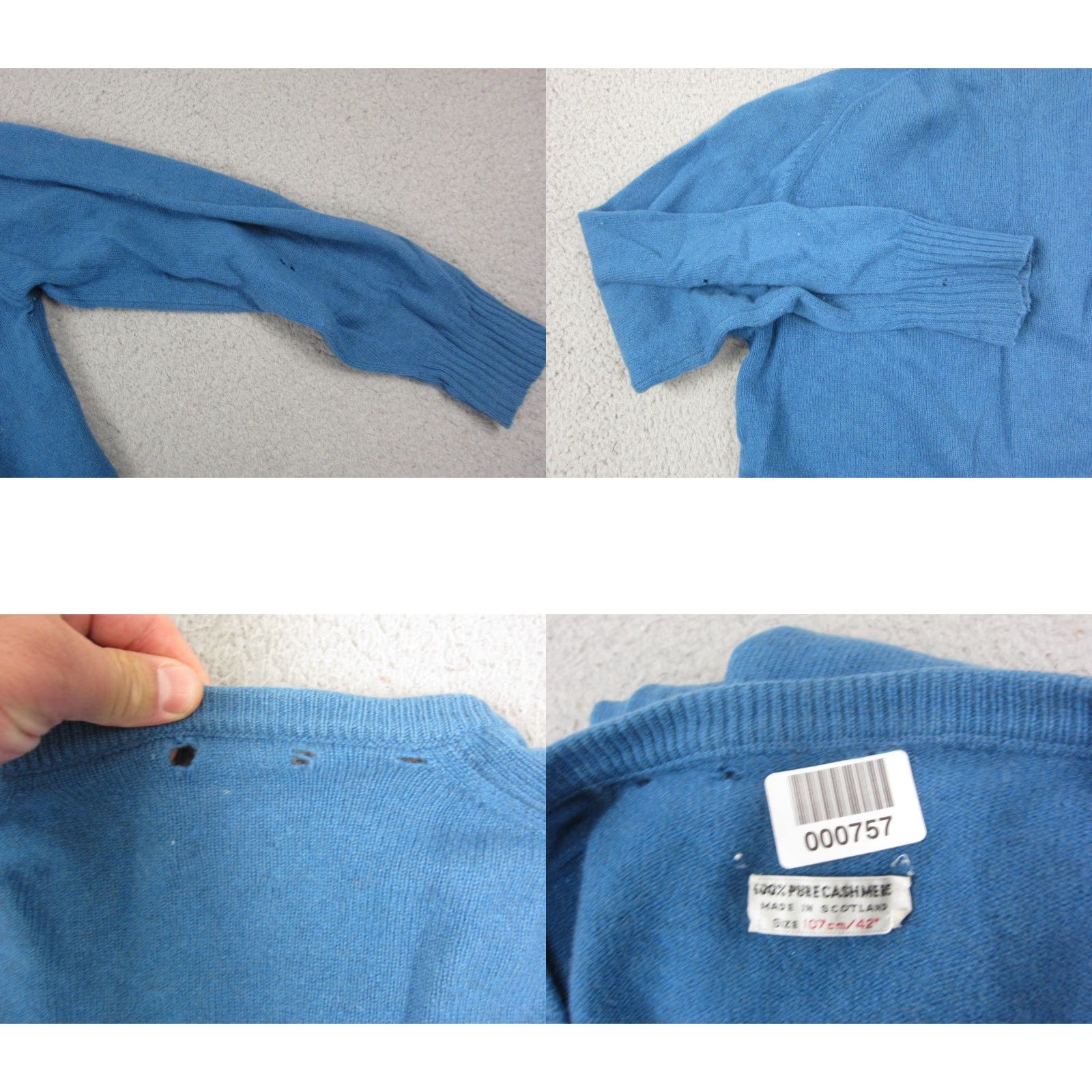 Vintage VINTAGE Cashmere Sweater Mens L Blue 90s V-Neck Scotland Scarf? Size US L / EU 52-54 / 3 - 9 Thumbnail