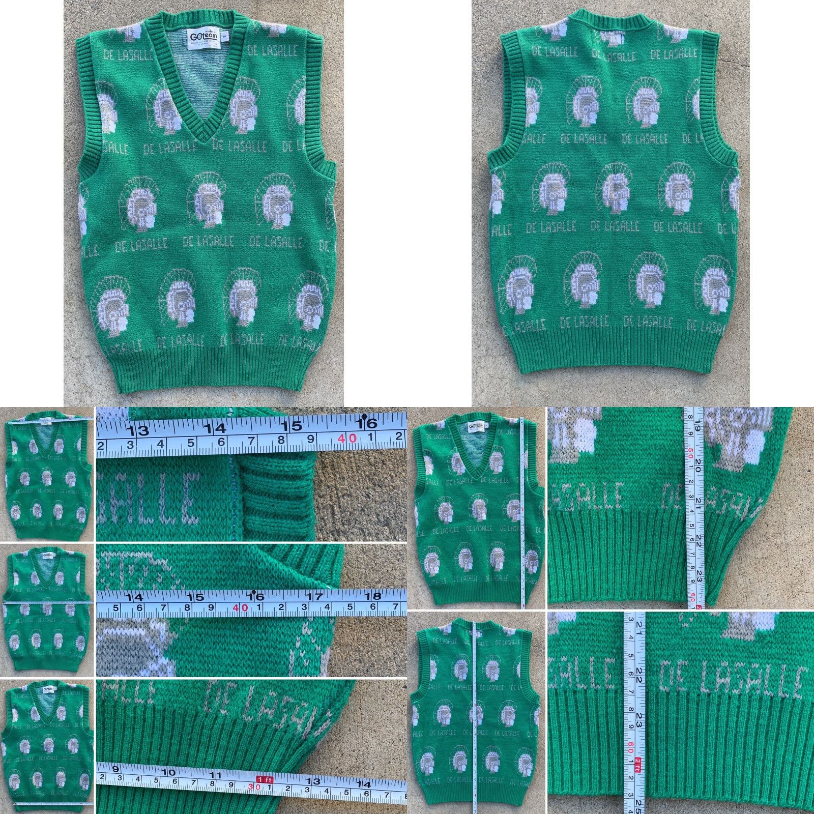 Vintage VINTAGE GOteam De La Salle All Over Print Sweater Vest Sleeveless V Neck 80s Green S Mens Size US S / EU 44-46 / 1 - 8 Thumbnail