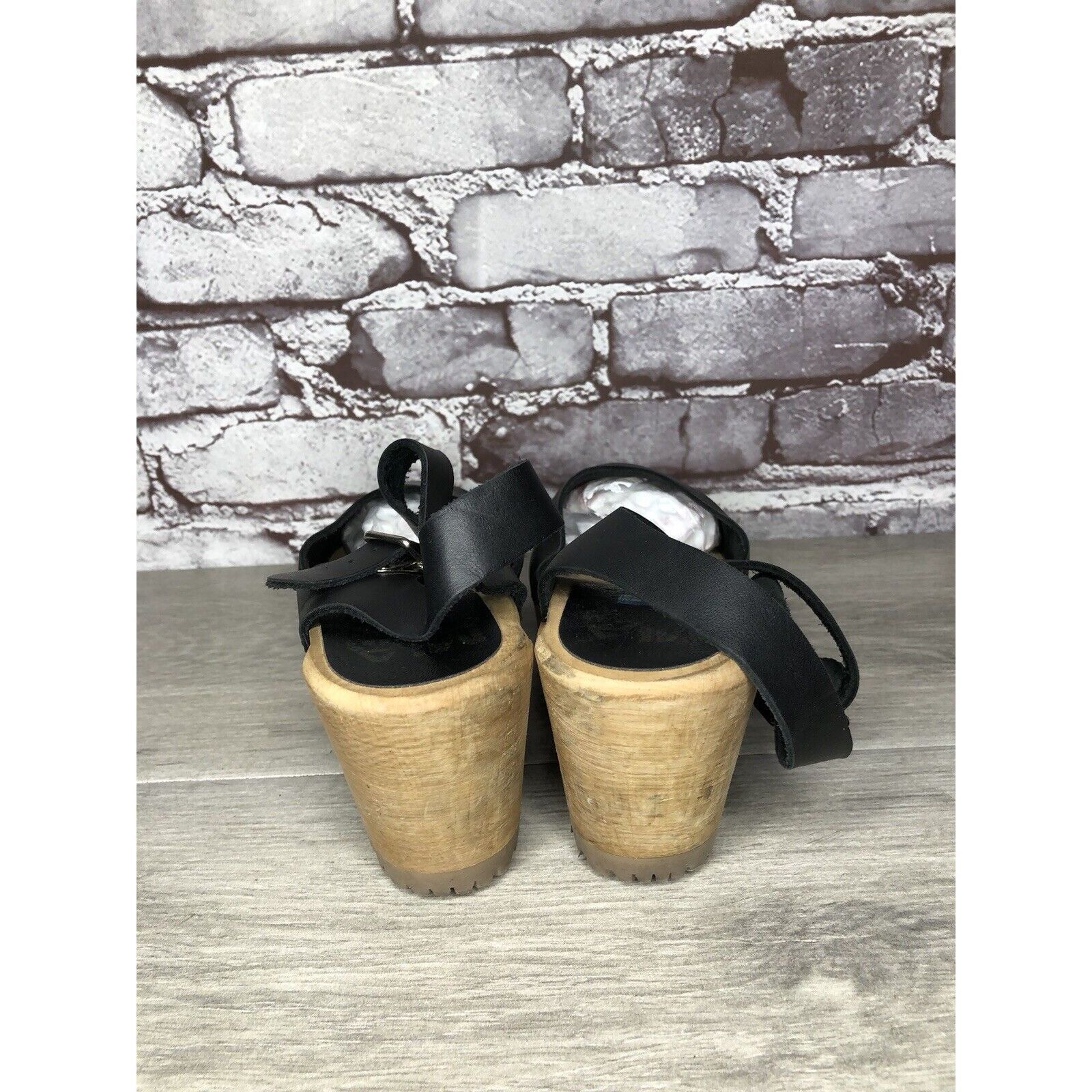 Other MIA Greta Black Leather Ankle Strap Wood Heel Sandals Women’ Size US 7.5 / IT 37.5 - 4 Thumbnail