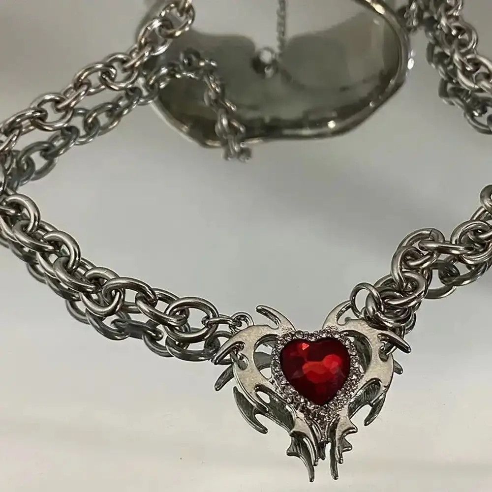 Jewelry Red Zircon Love Pendant Necklace Size ONE SIZE - 2 Thumbnail