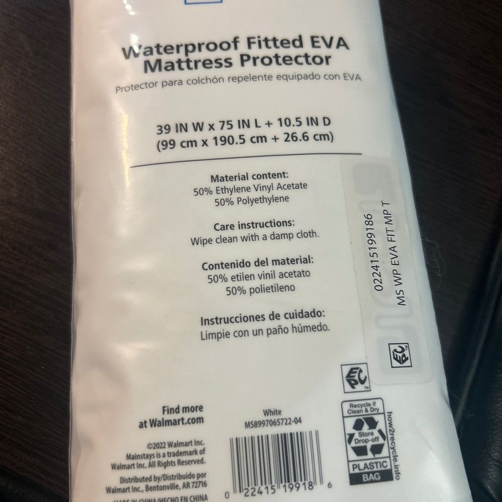 Other Mainstays Twin White Waterproof Fitted Mattress Protector Size ONE SIZE - 2 Thumbnail