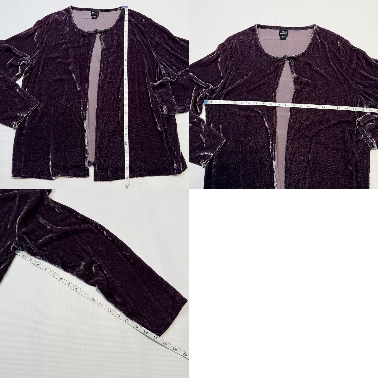 Eileen Fisher VINTAGE Eileen Fisher Cardigan Womens Medium Purple Crushed Velvet Silk Blend Open Front Size M / US 6-8 / IT 42-44 - 8 Thumbnail