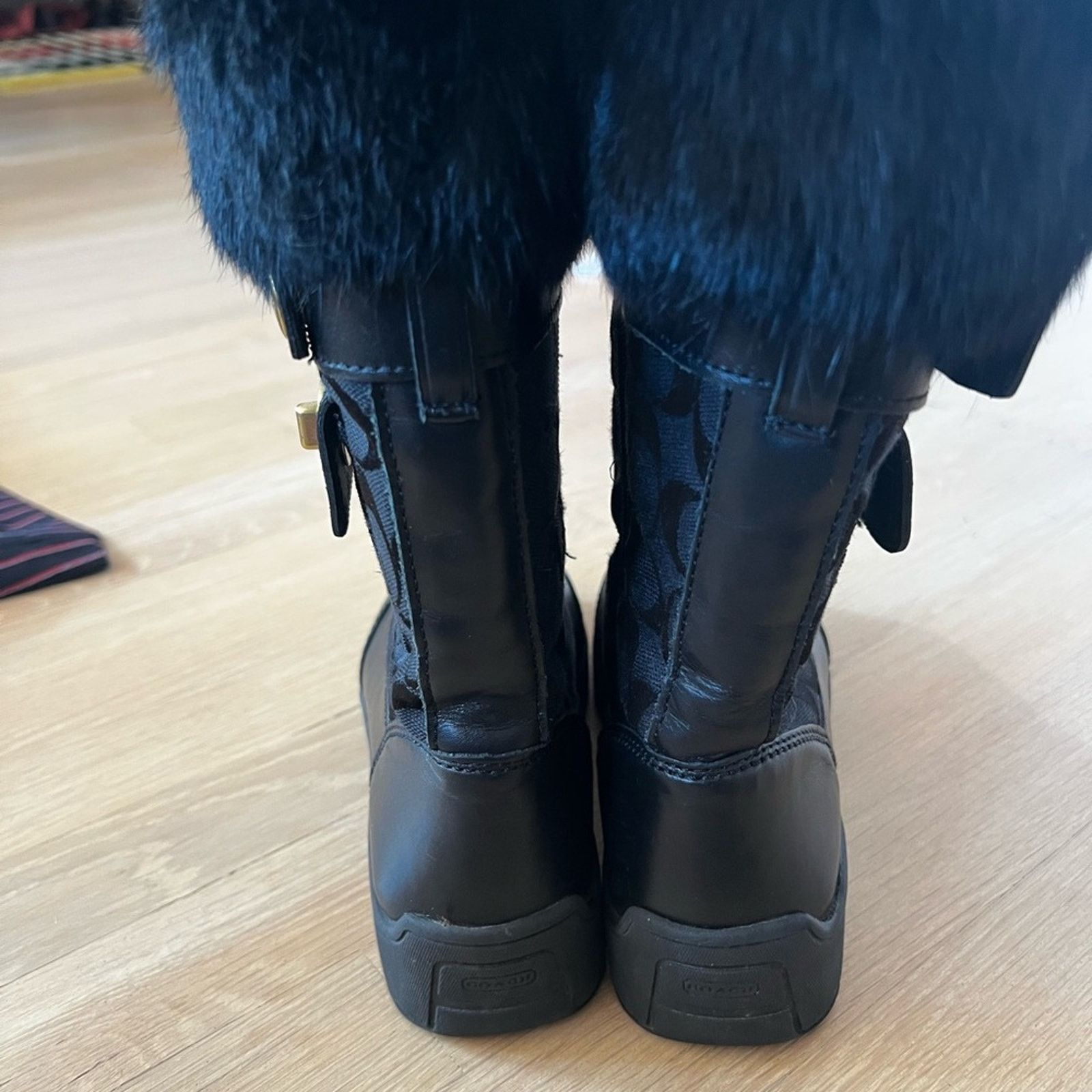 Coach Coach Kimberly Boots Black Canvas Logo Rabbit Fur Trim SZ 6M Size US 6 / IT 36 - 5 Thumbnail